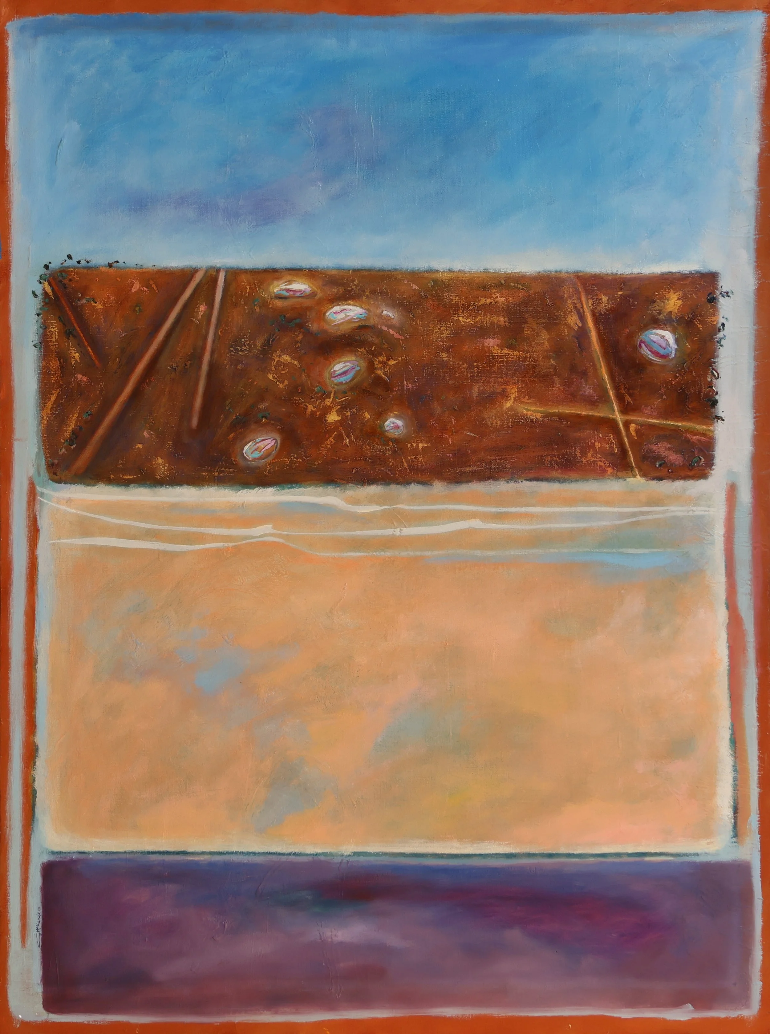'Lake Eyre (Blue Brown Pink Mauve)', 2001, oil on canvas, 122 x 91 cm — $900