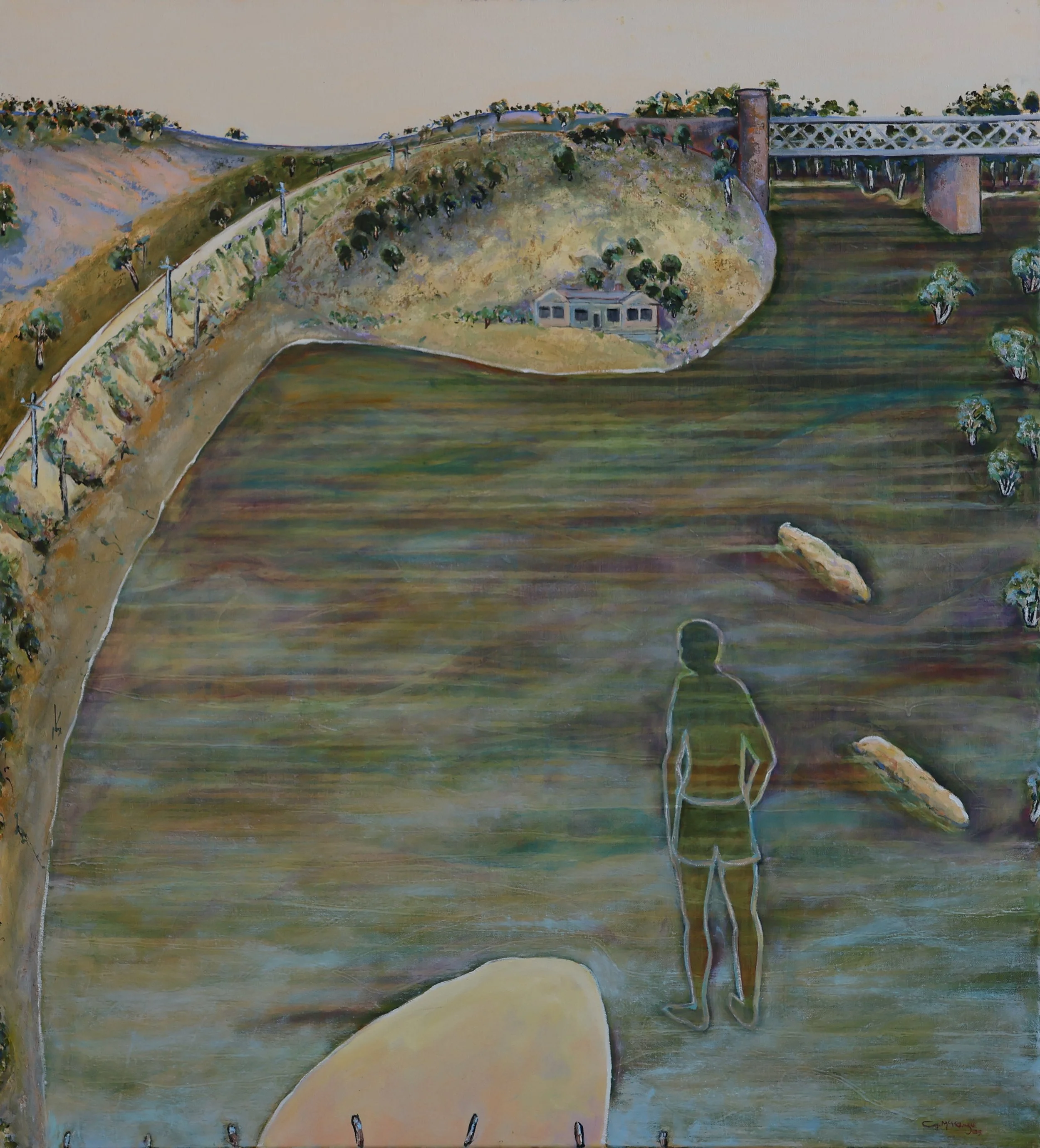 'River Flats Flood Plain 1958', 2009, oil on canvas, 115.5 x 104 cm — $1,000