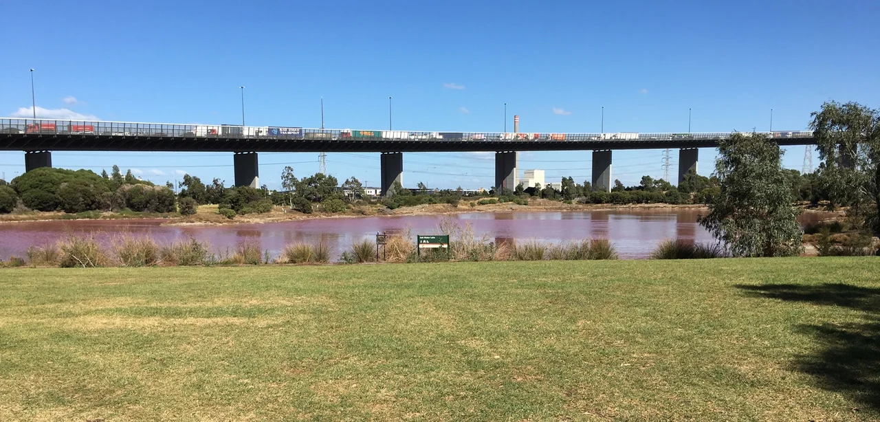 The Westgate Bridge and the pink lake.