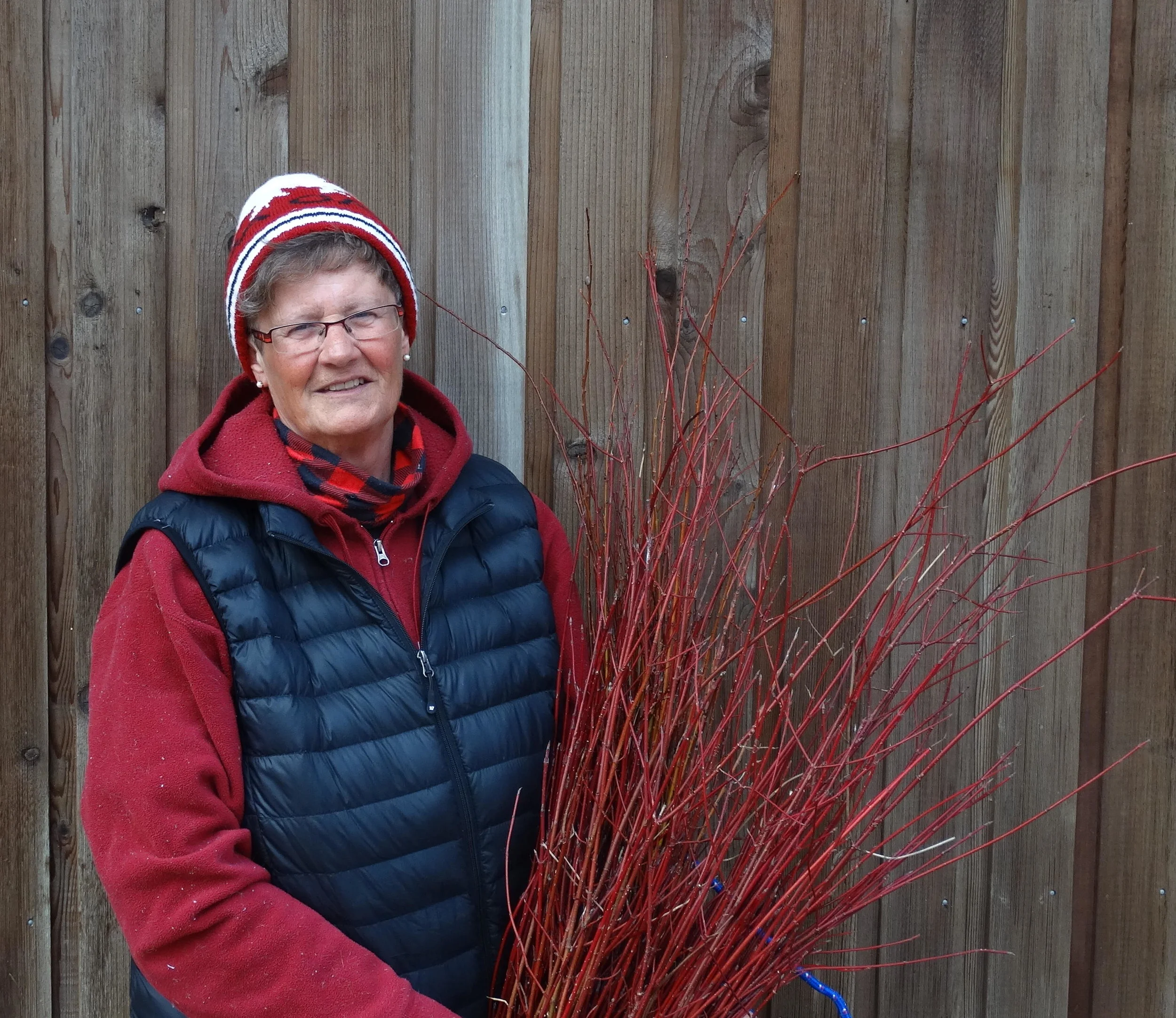 Sandi gathering dogwood.