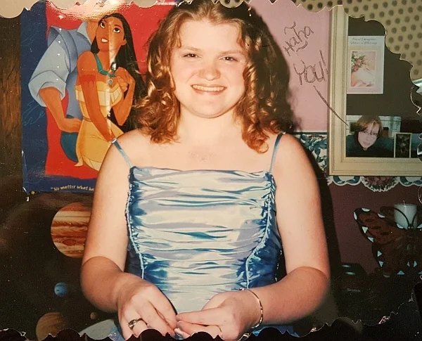 This is a picture of 16(?) year old Stephanie in West Virginia and a picture of me resting on her bulletin board in the background. Also Pocahontas because she's a giant #Disnerd and always has been.
