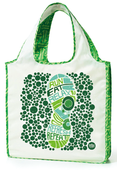 Hand lettered & illustrated reusable bag design for active lifestyle.