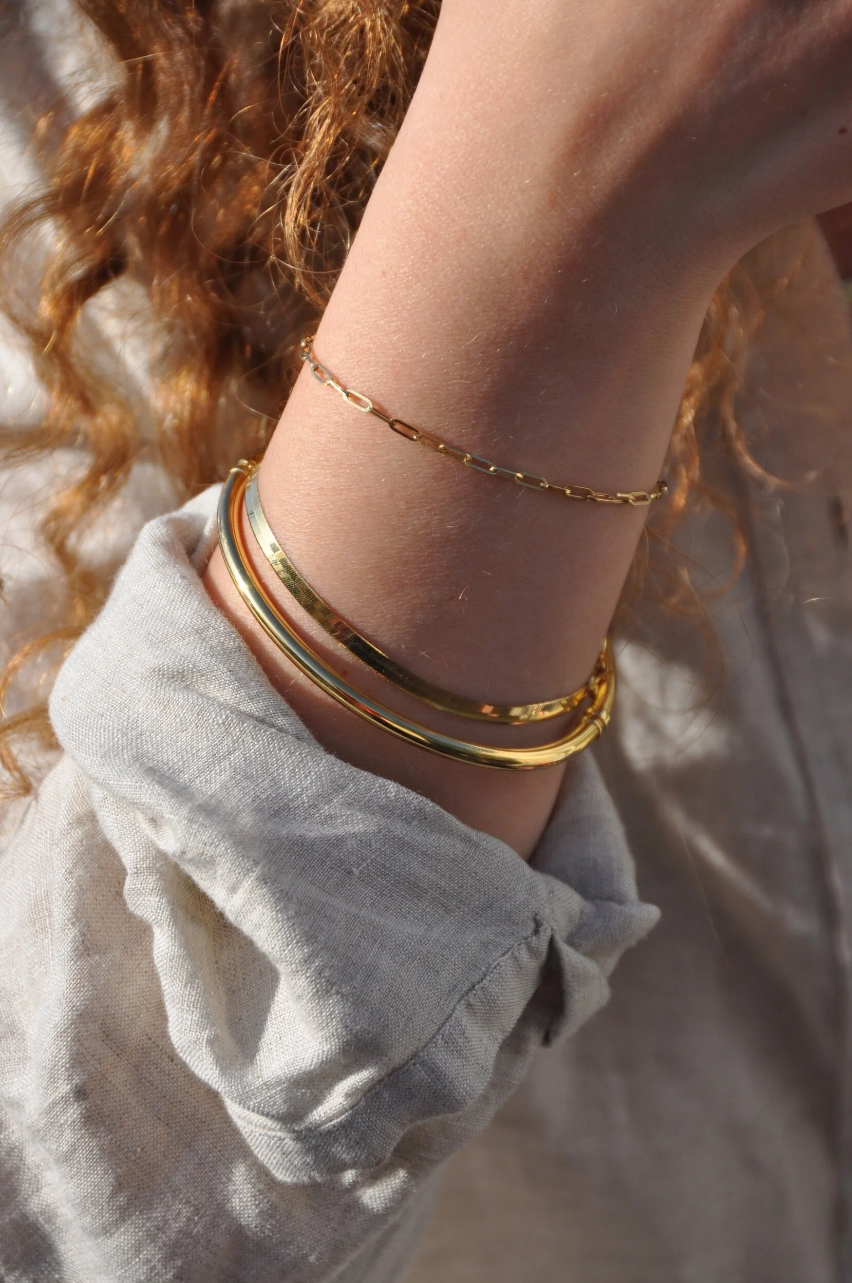 Gold Oval Bangle - Emily Grace Jewellery
