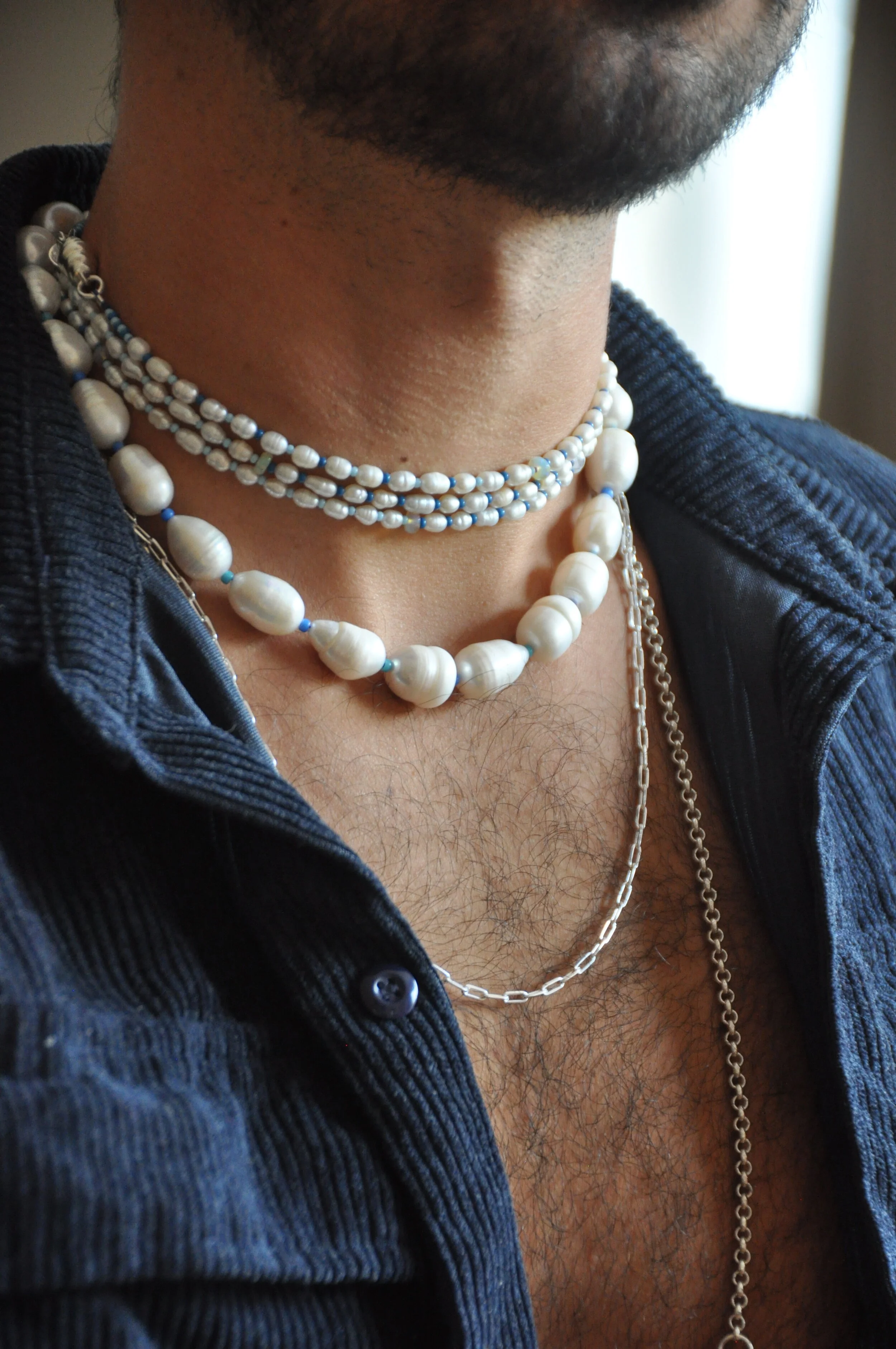 White Baroque Pearl Necklace in Arctic 