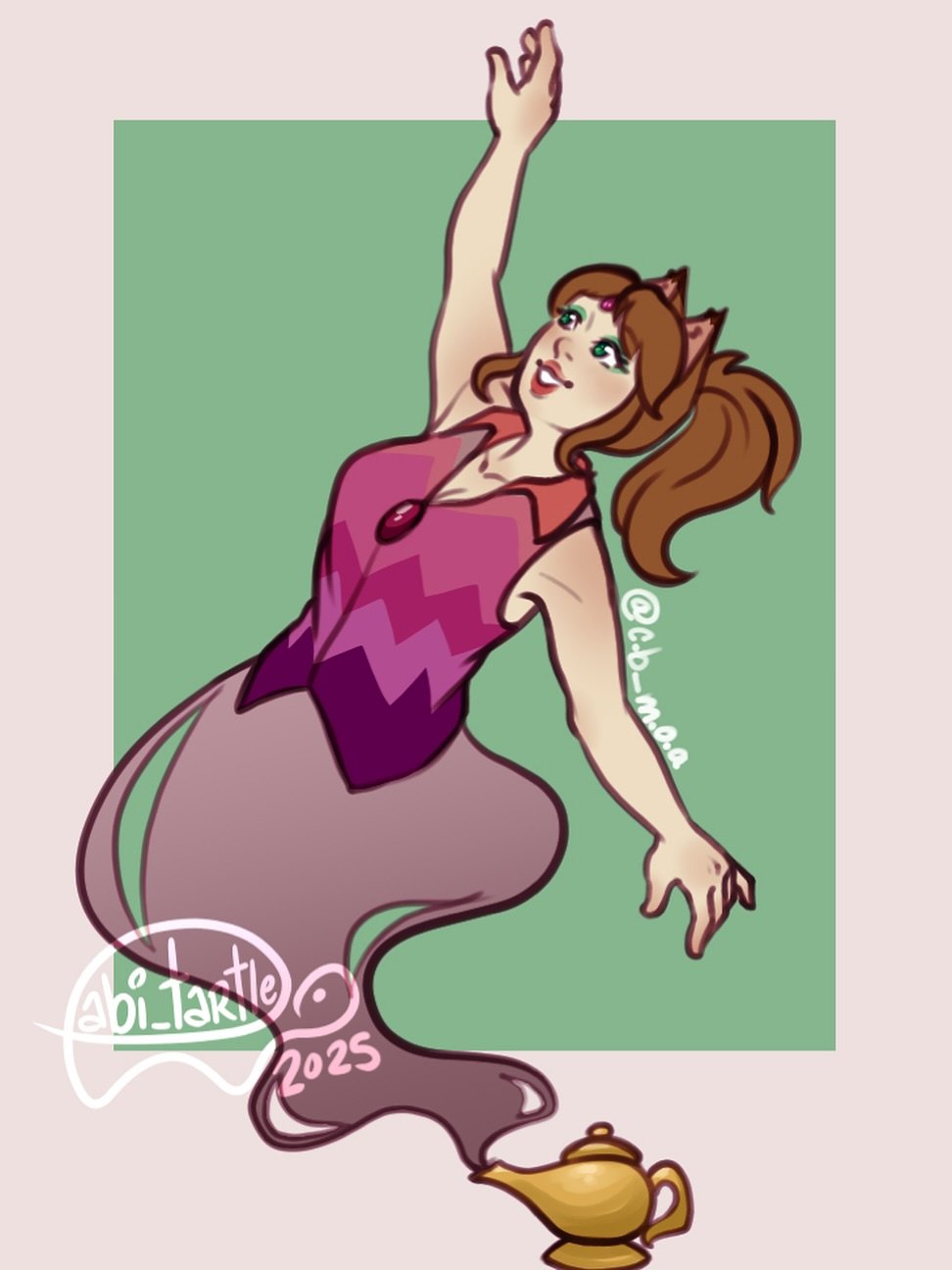 OC # 49! Belongs to c.b_m.o.a! This is their Genie OC. With cat ears? She&rsquo;s so cool! 

This is the last OC request&mdash;I&rsquo;m finally done! Yay! I&rsquo;m thinking of opening another, but paid. What do you guys think? 

🎨 #art #artist #di