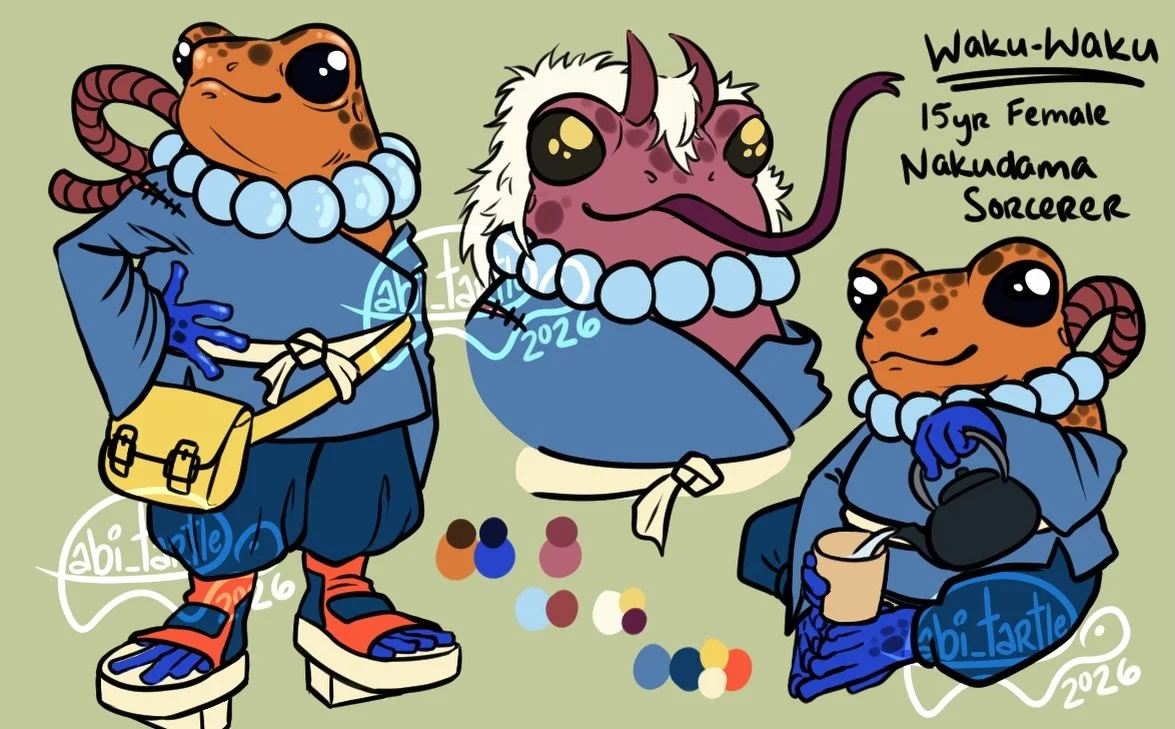 My friends and I are starting an Obojima Campaign. Here&rsquo;s my character for it, Waku-Waku! A frog that turn into an oni. She&rsquo;s my less serious characters, meant to troll and have fun! I&rsquo;m excited to play her out. 🥰 
.
🎨 #digitalart