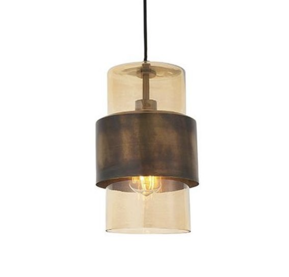 Pendant Ceiling Light Brass Patina & Champagne Lustre Glass