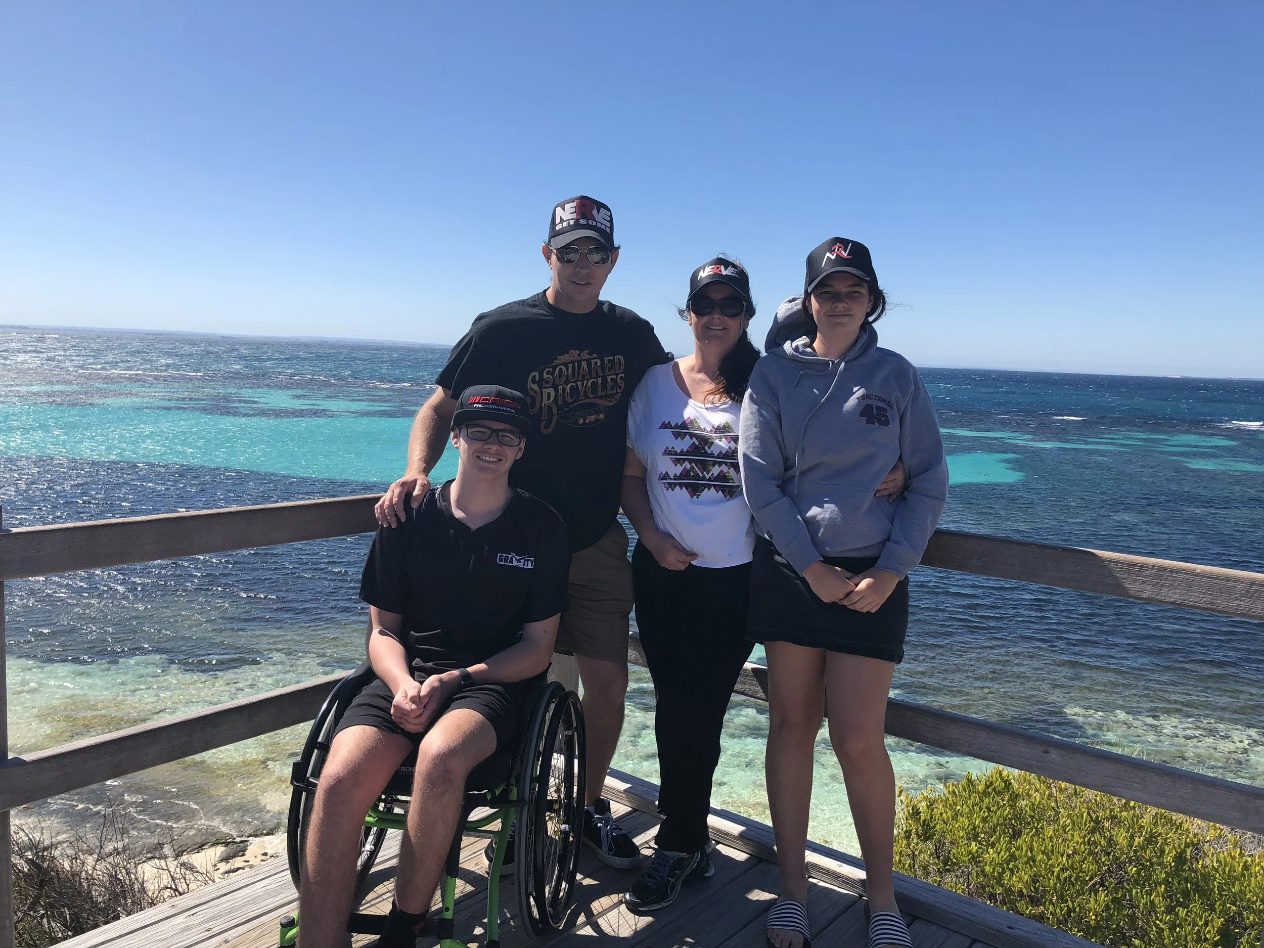Cory and his Dad, Mum and sister Jeldhi. Cory’s accident has brought them even closer together as a family. They continue to be a pillar of strength and positivity for Cory that allows him to continue chasing his dreams and being the positive role model he is for others.