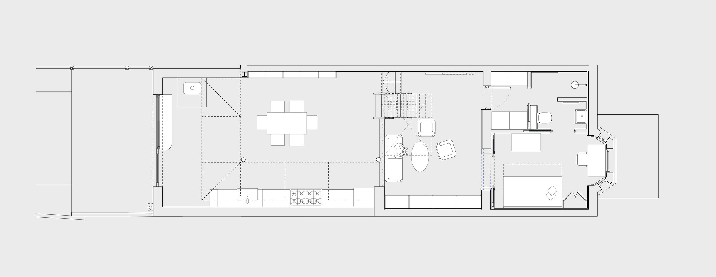  Basement and lower ground floor plan with new extension 