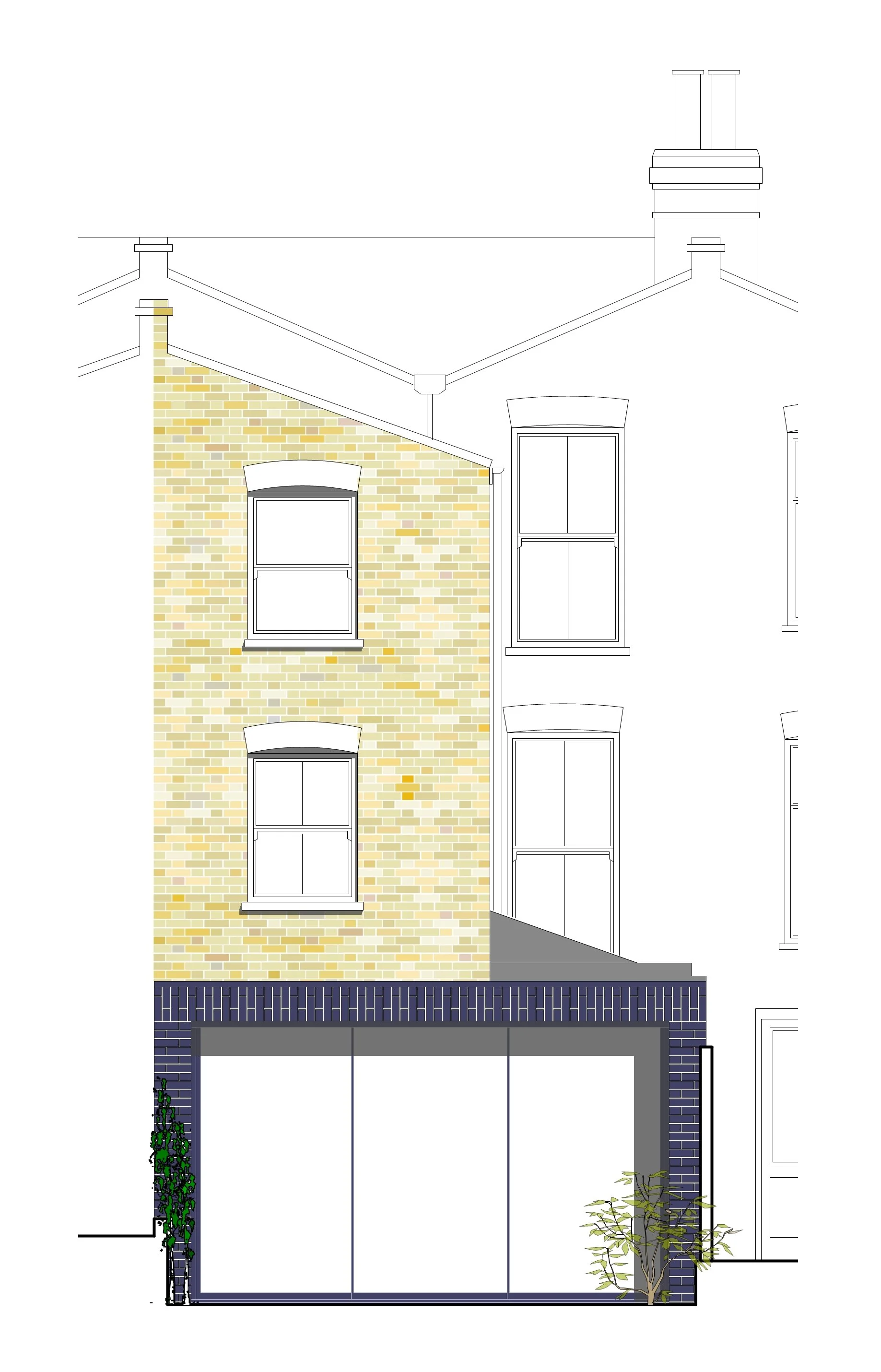 Illustration of extension with projecting canopy that was omitted.