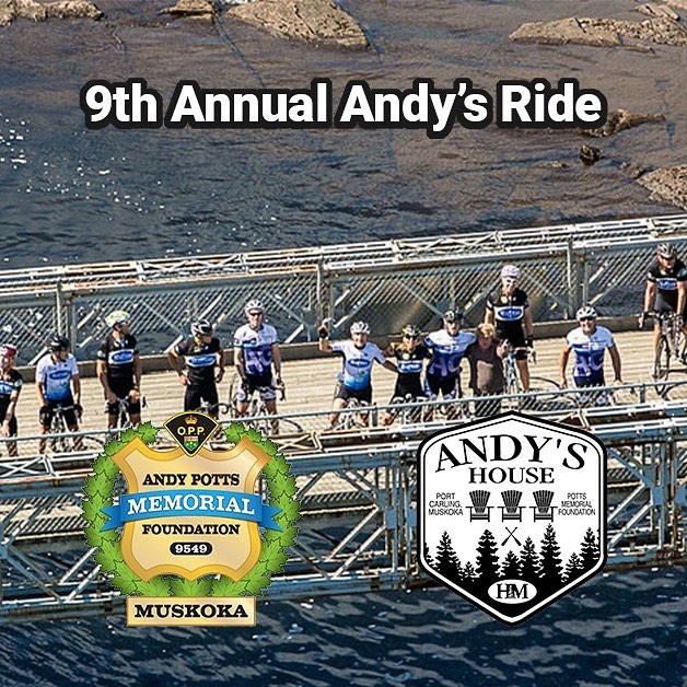 Join us Sunday July 28th for the 9th Annual #andysride ! 
Choose from route distances of 80 and 100 kms. This ride is unique in that each ride group is OPP escorted.&nbsp;&nbsp;This year is special as &quot;Andy's House&quot; will be completed by thi