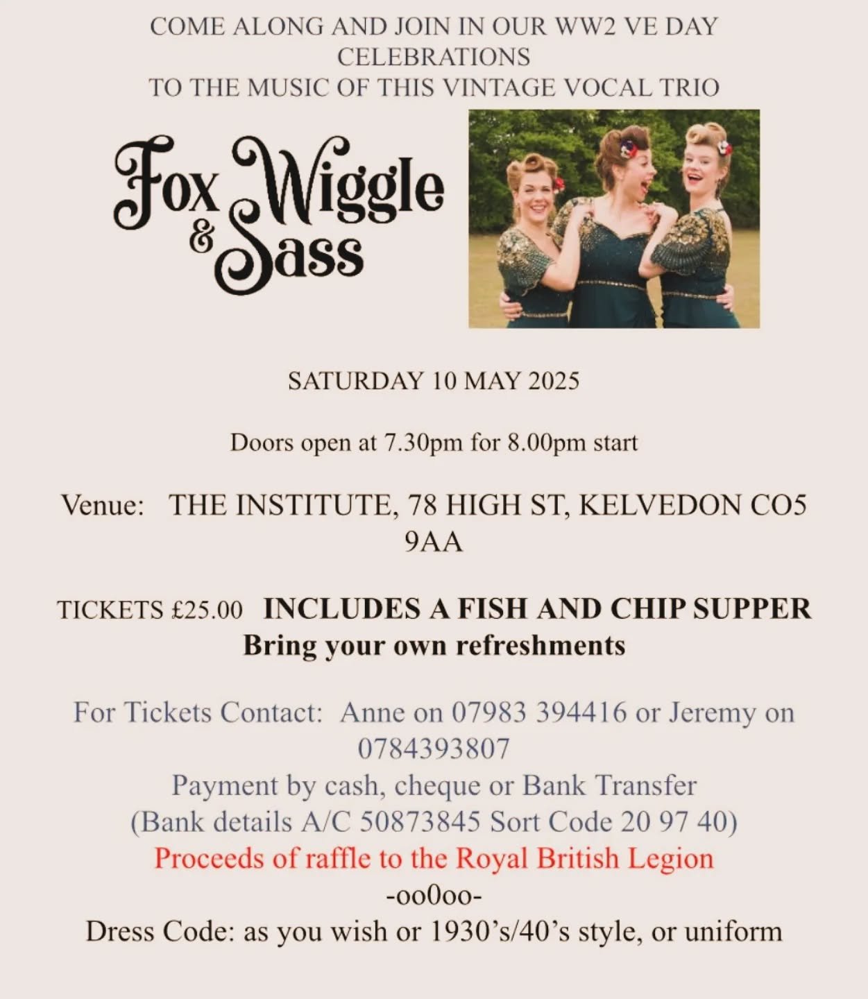 Please come and join us in supporting the @royalbritishlegion for #VEDay in #Kelvedon. Who doesn't love a dance and a #chippytea ?!?!