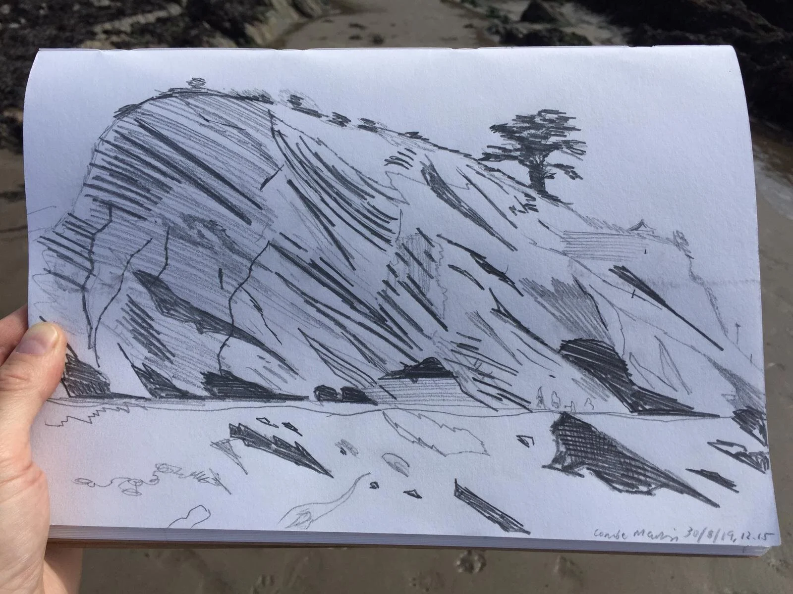 Preparatory sketch for painting of Combe Martin beach
