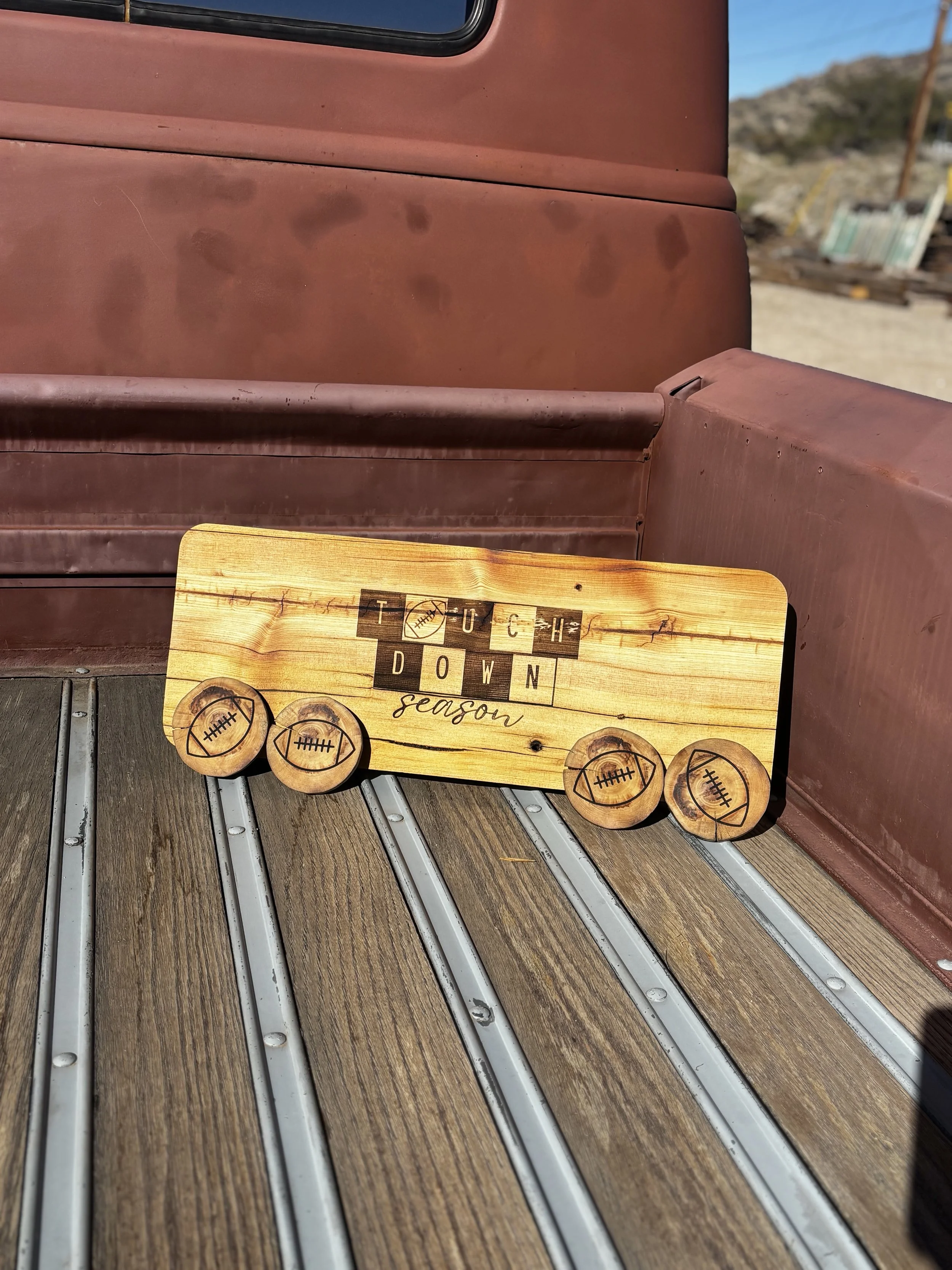 “Touchdown Season” Handcrafted Reclaimed Wood Charcuterie Board & Coaster Set