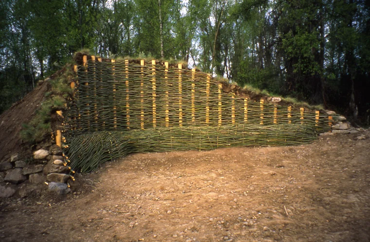SPACE FOR OBSERVING MOUNTAINS, HEARING BIRDSONG AND WATER TRICKLE view of interior, earth, willow, irrigation pipe, 20 x 26 x 7’.