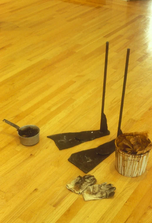 OBJECTS MADE TO MAKE OTHER OBJECTS 1994 Aluminum pan with kelp, steel molds, work gloves, plastic pail with shellaced synthetic felt, 3' x 20" x 2'