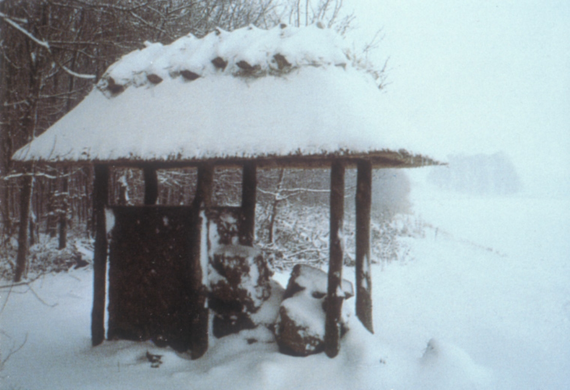 Hilltop site in snow, as it eroded in winter of 1994.
