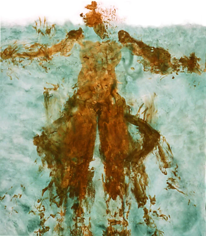 Treading Water 2001 Body print with Kansas City clay and pigment on paper, 5' 5" x 6'.