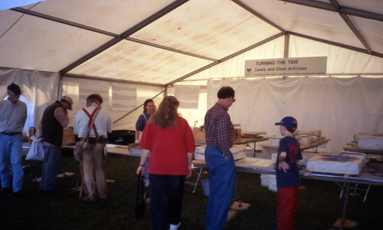 Turning the Tide , two week making-talking event in tent at Lewis and Clark Bicentennial Commemoration, Louisville, KY, with choreographer Melli Hoppe, 2003