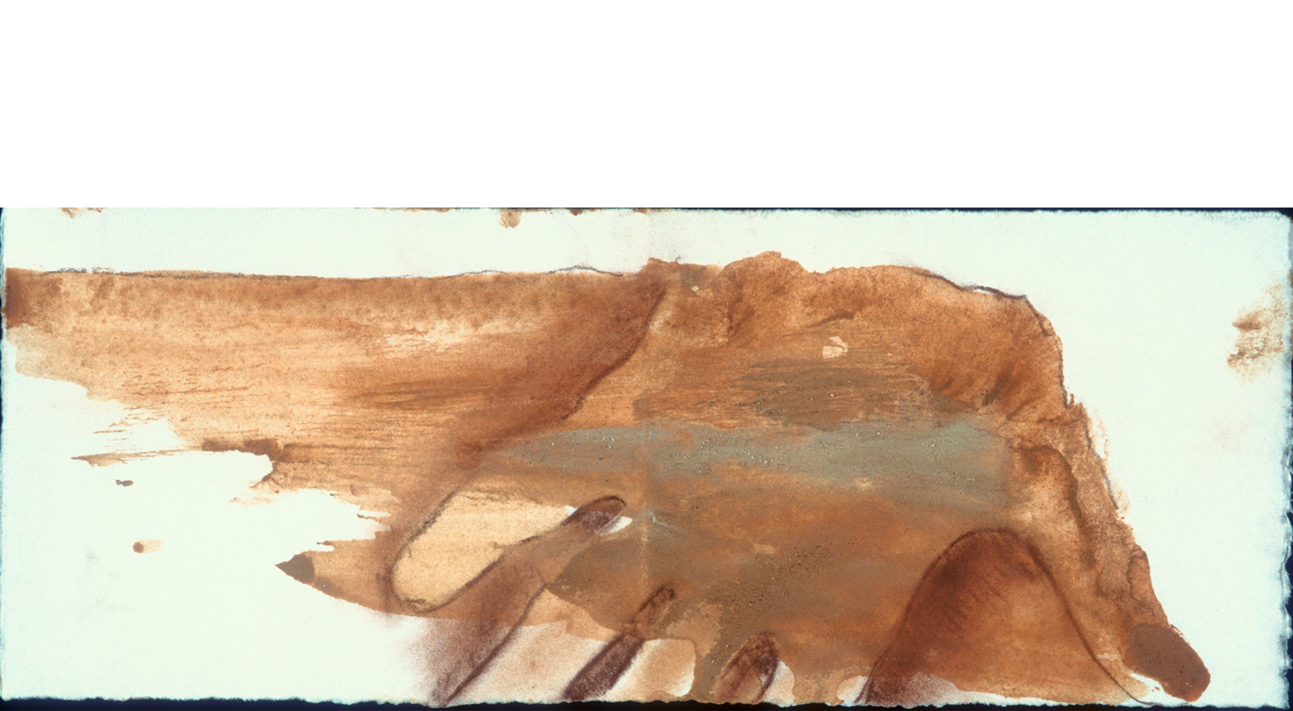 My Hand As Cap Canaill 2000 handprint for invitation for exhibition NUCLEUS ,Camargo Foundation, Cassis, France. Local earth pigments 3 x 9" .