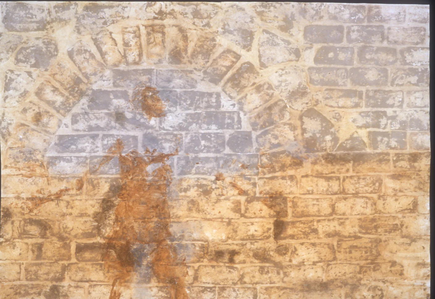 Figure and Blocked Arch 2000, Palimpsest Series Stain residue and body print with locally found earth pigments 52" x 80".
