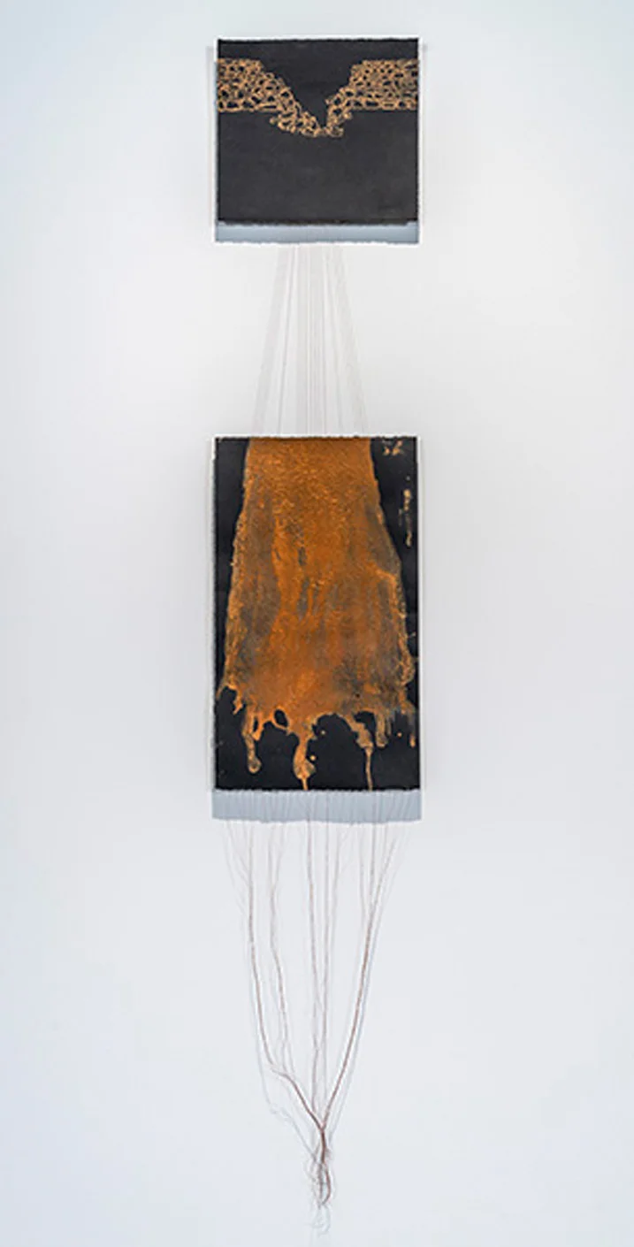 Cause and Effect: Landslide in Nervi 2014, egg tempera withfound earth pigments and thread