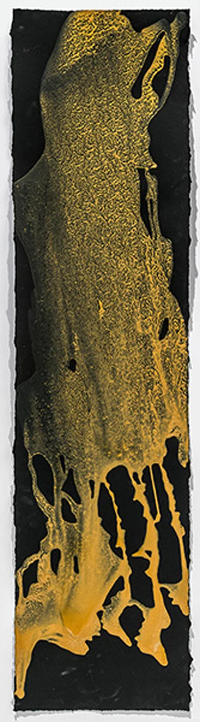 Yellow Flow 2015, egg tempera with found earth pigments, 37.75” x 9.5”