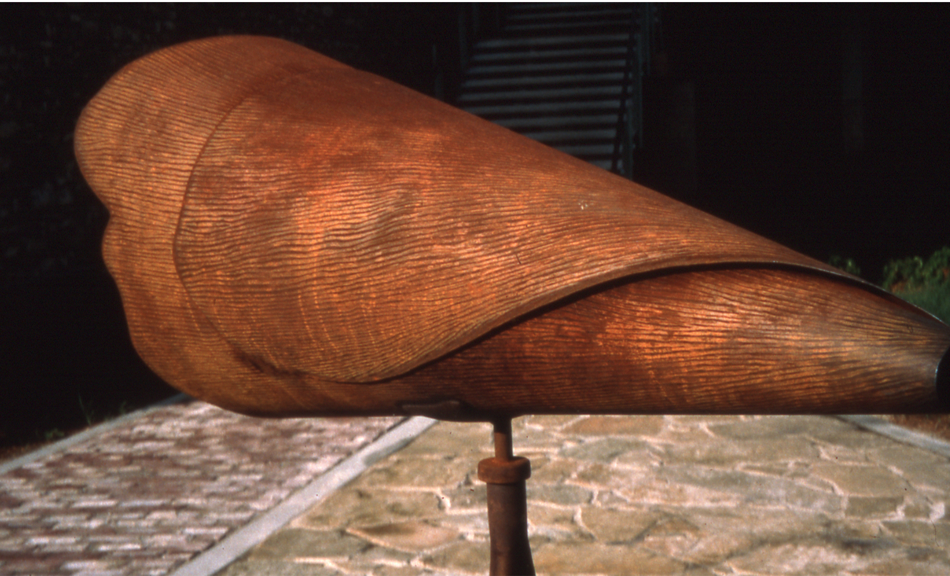 Detail of etched cor ten surface of trumpet.