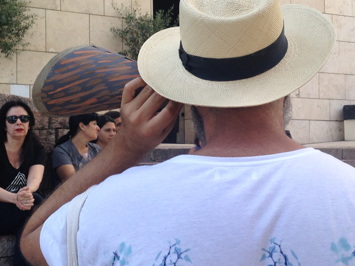  Listening in the courtyard of the archaeological museum at Delphi 