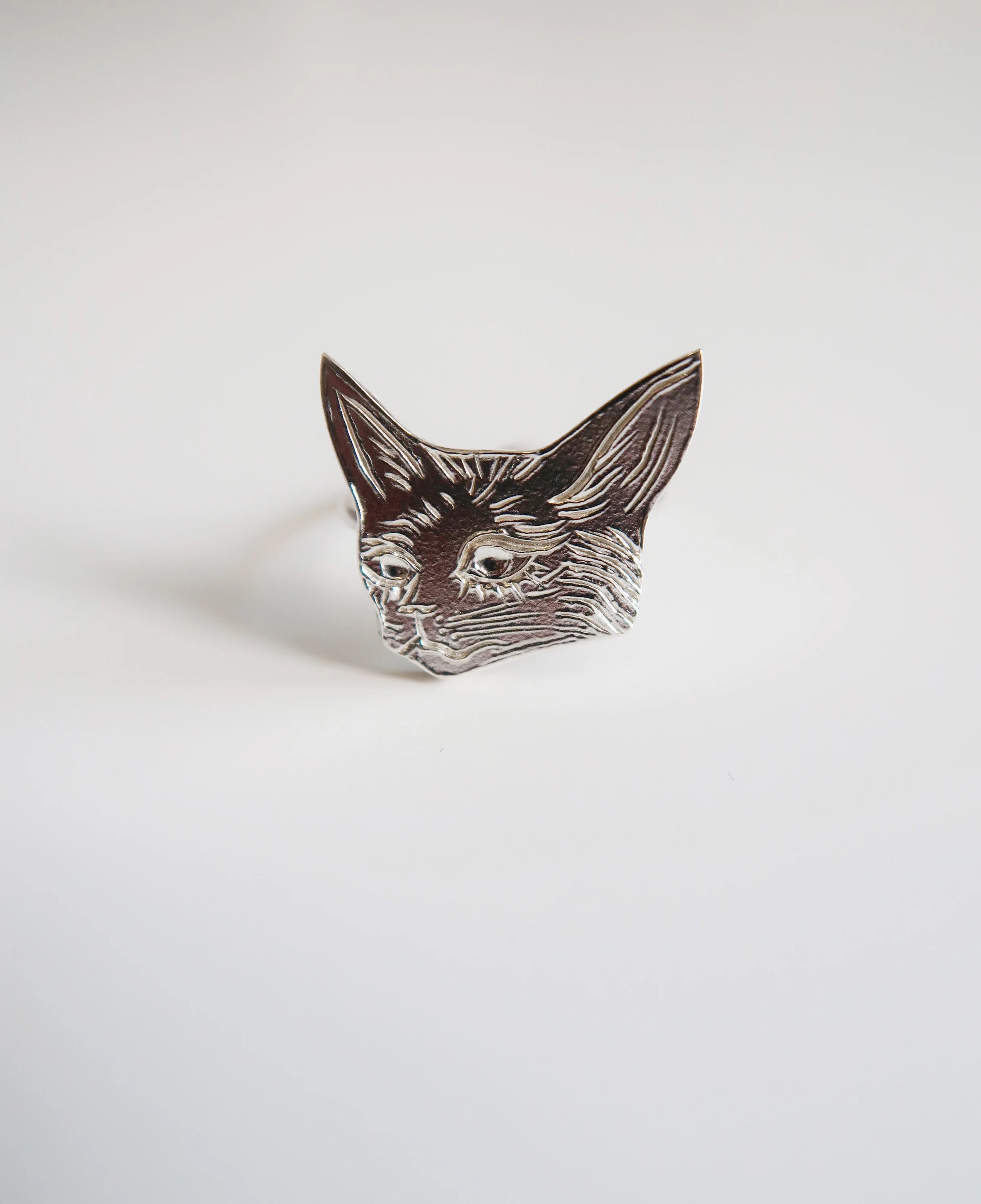 Silver Cat Head Ring $65.00