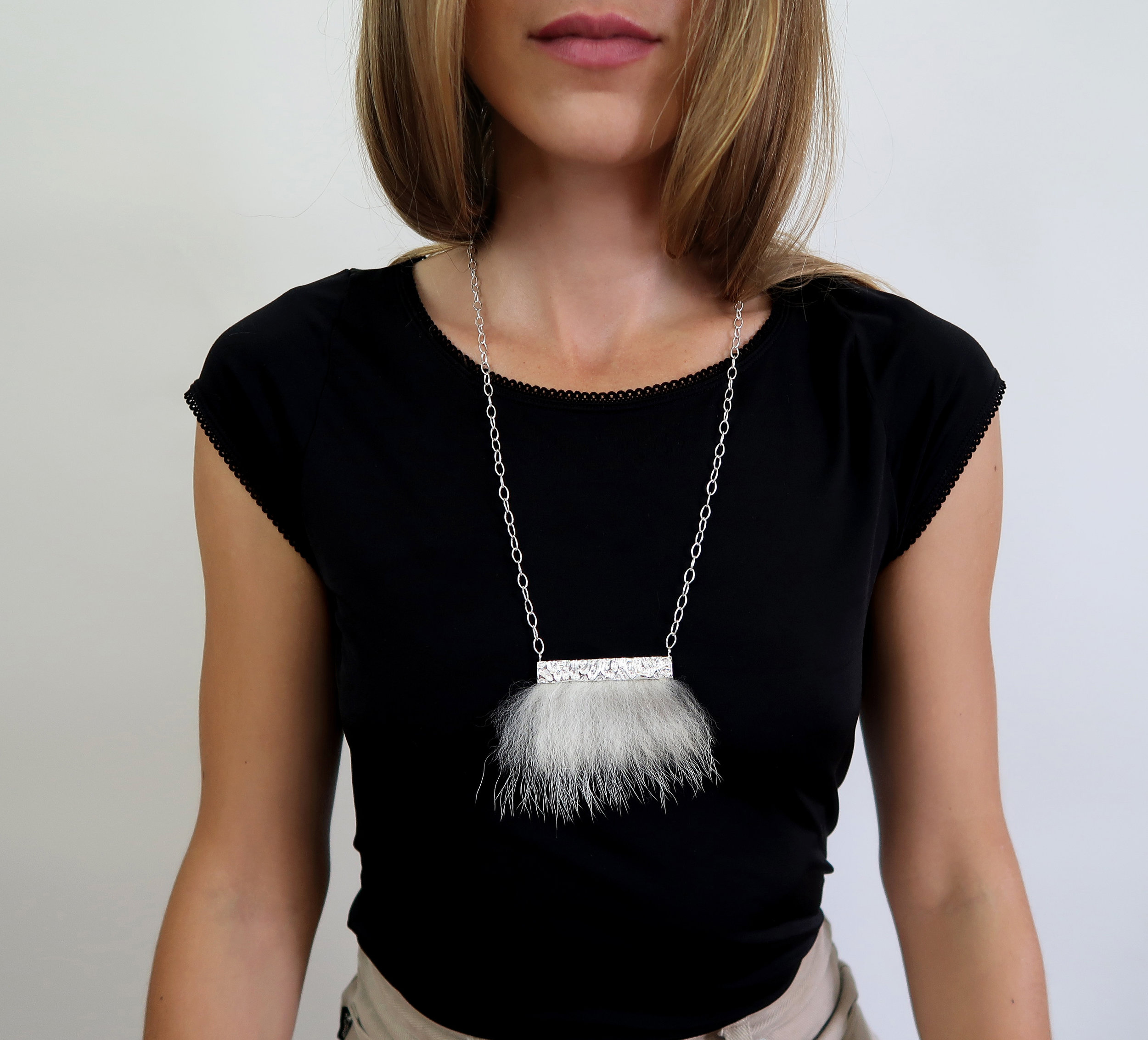 Molten Metal and Fur Bar Necklace $225.00
