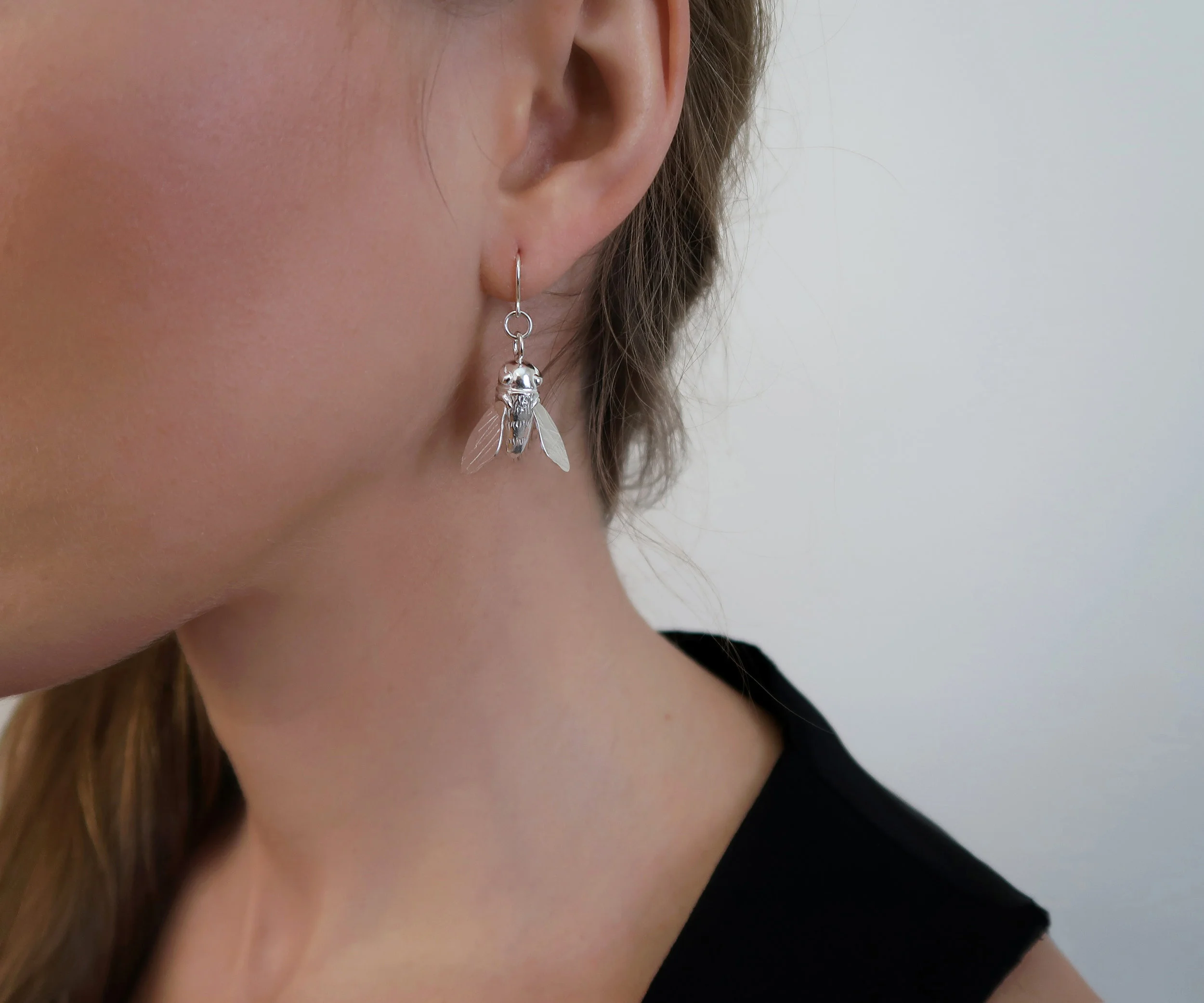 Delicate Silver Dangling Bee Earrings $175.00