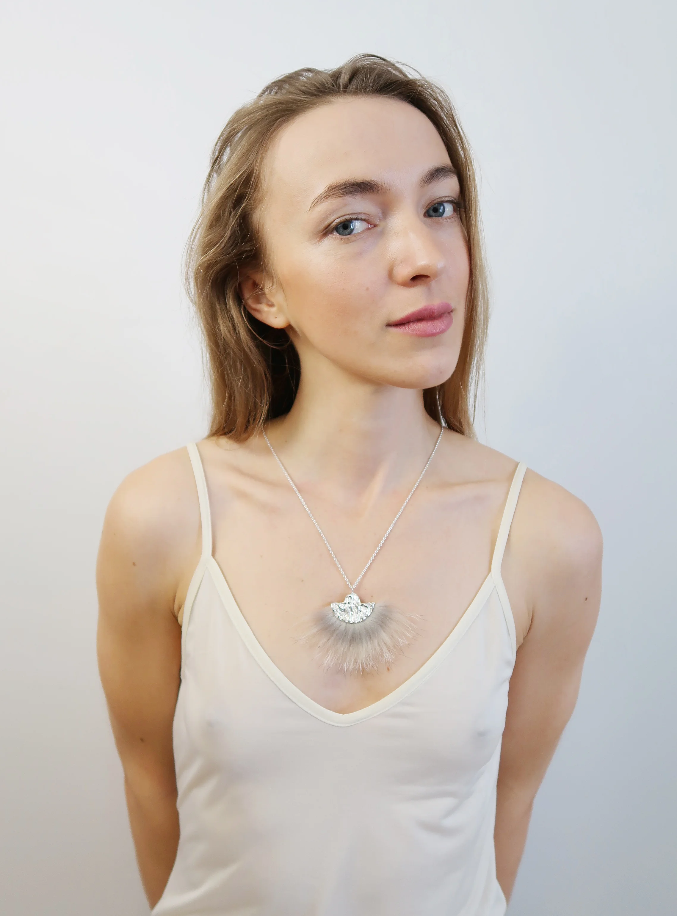 Molten Metal and Fur Fan Pendant $200.00