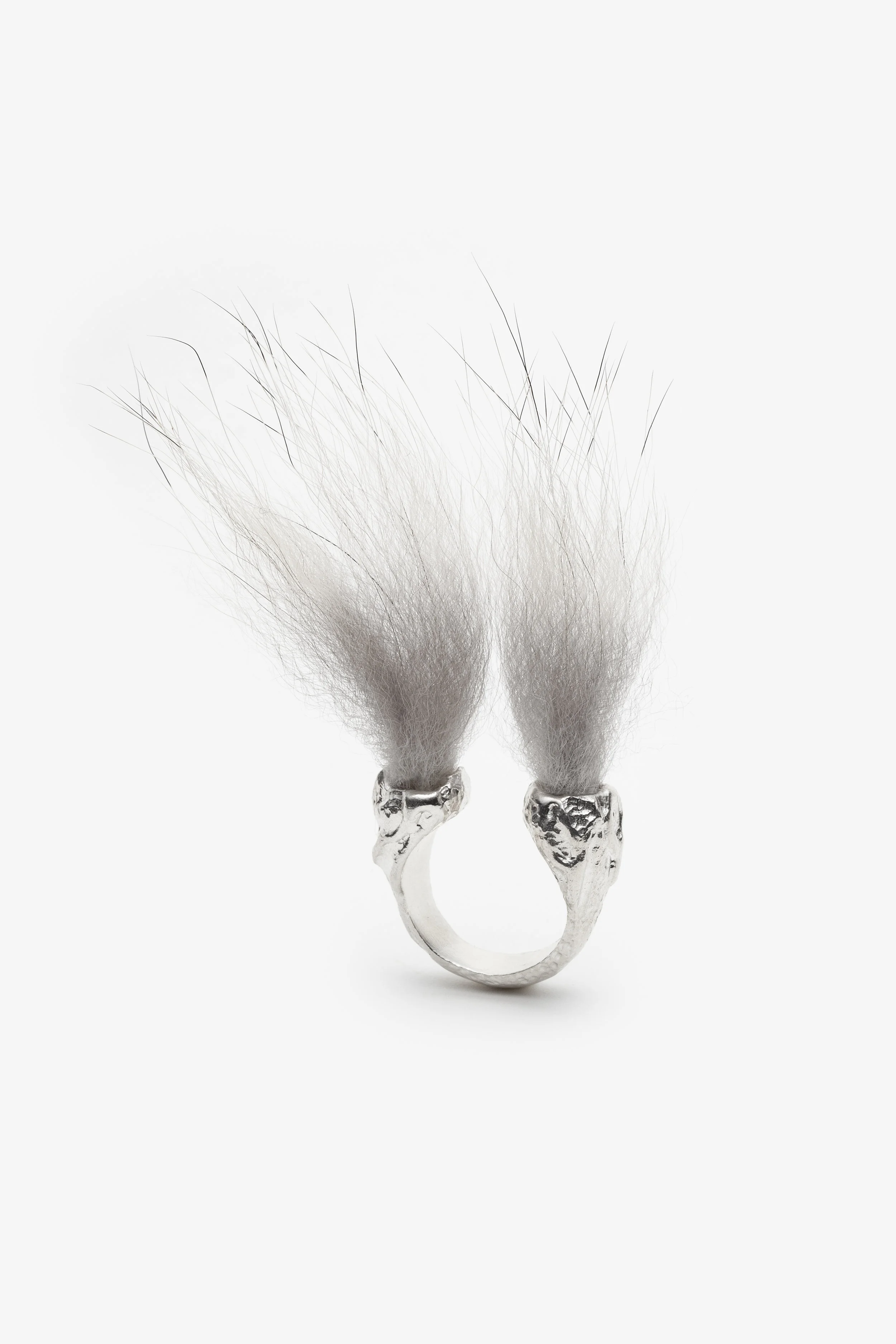 Liquid Silver and Fur Open Ring $150.00