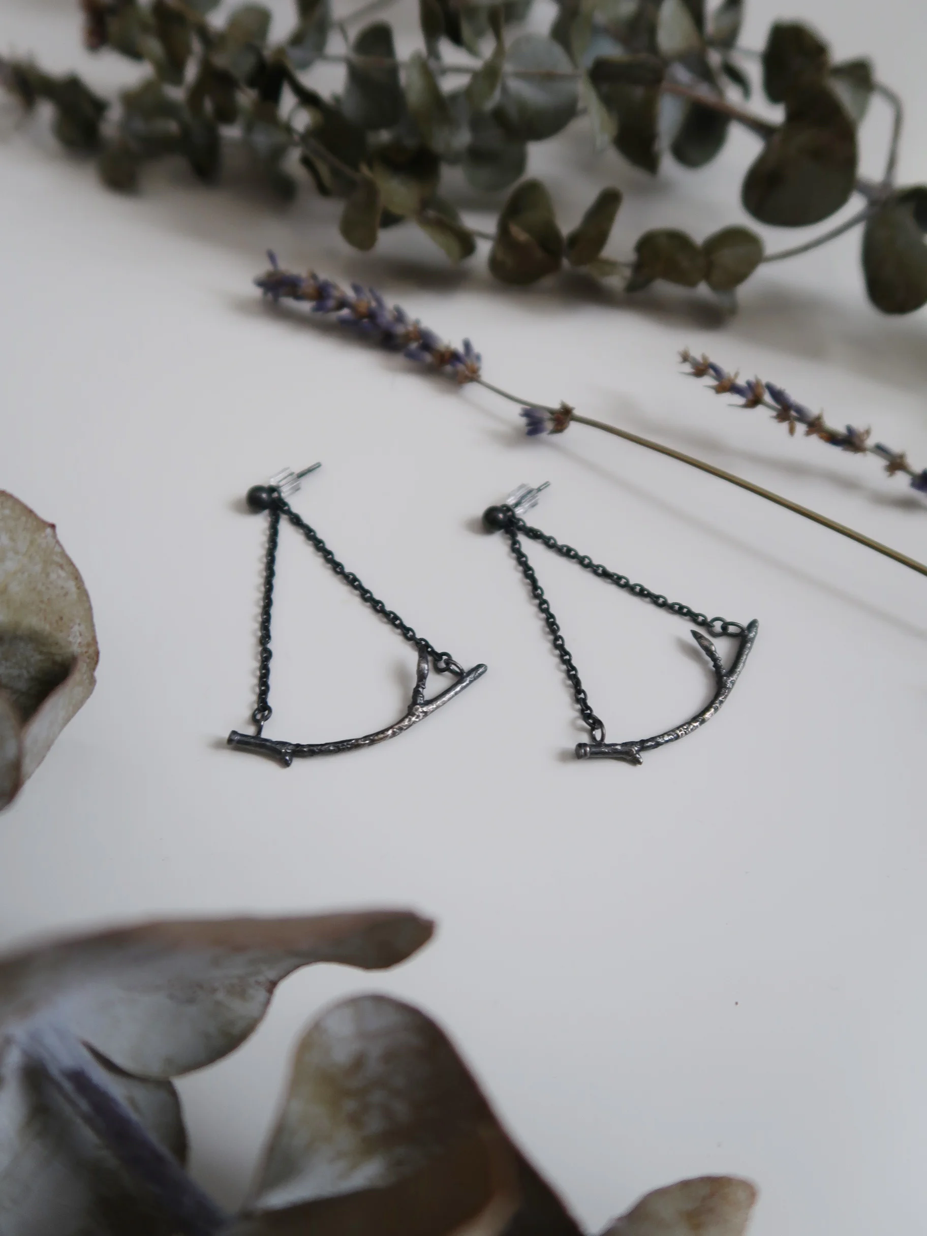 Oxidized Silver Chandelier Branch Earrings - $100.00