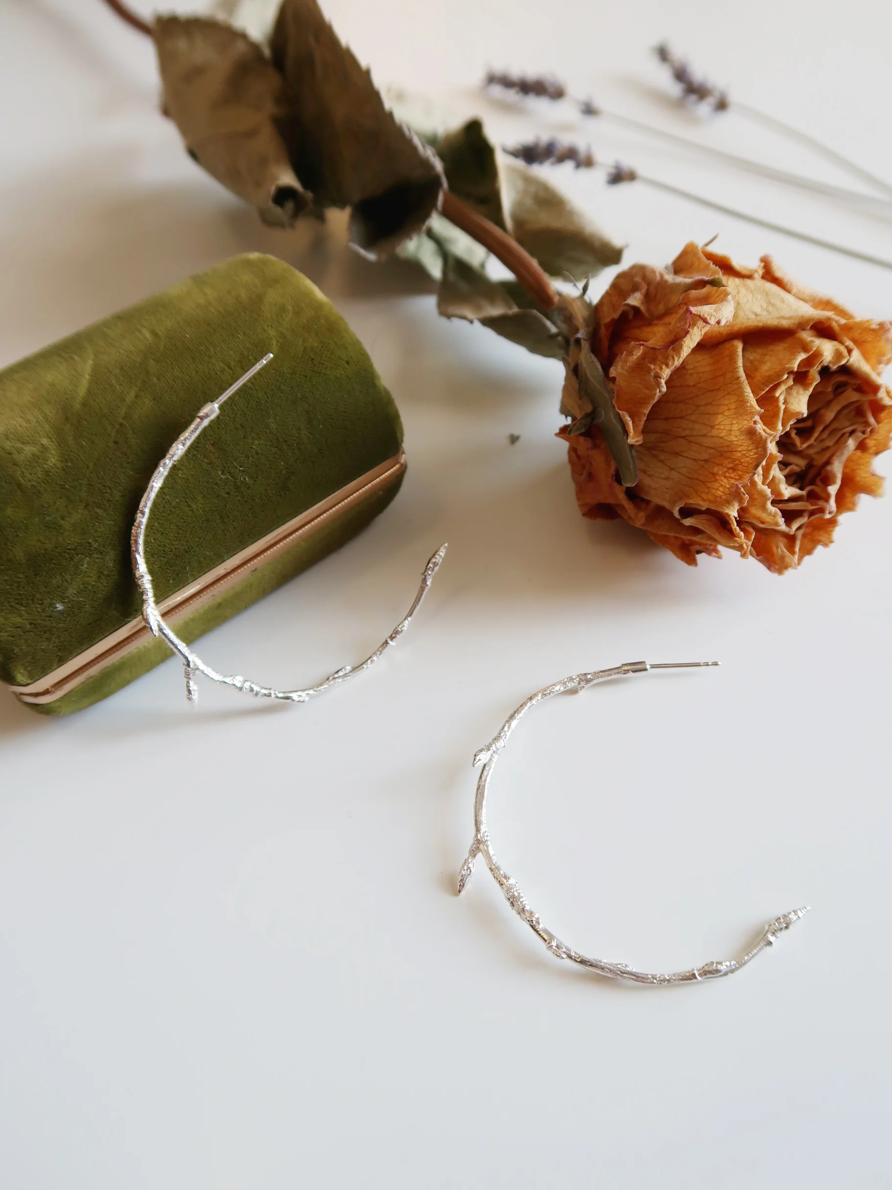 Silver Branch Hoop Earrings - $80.00