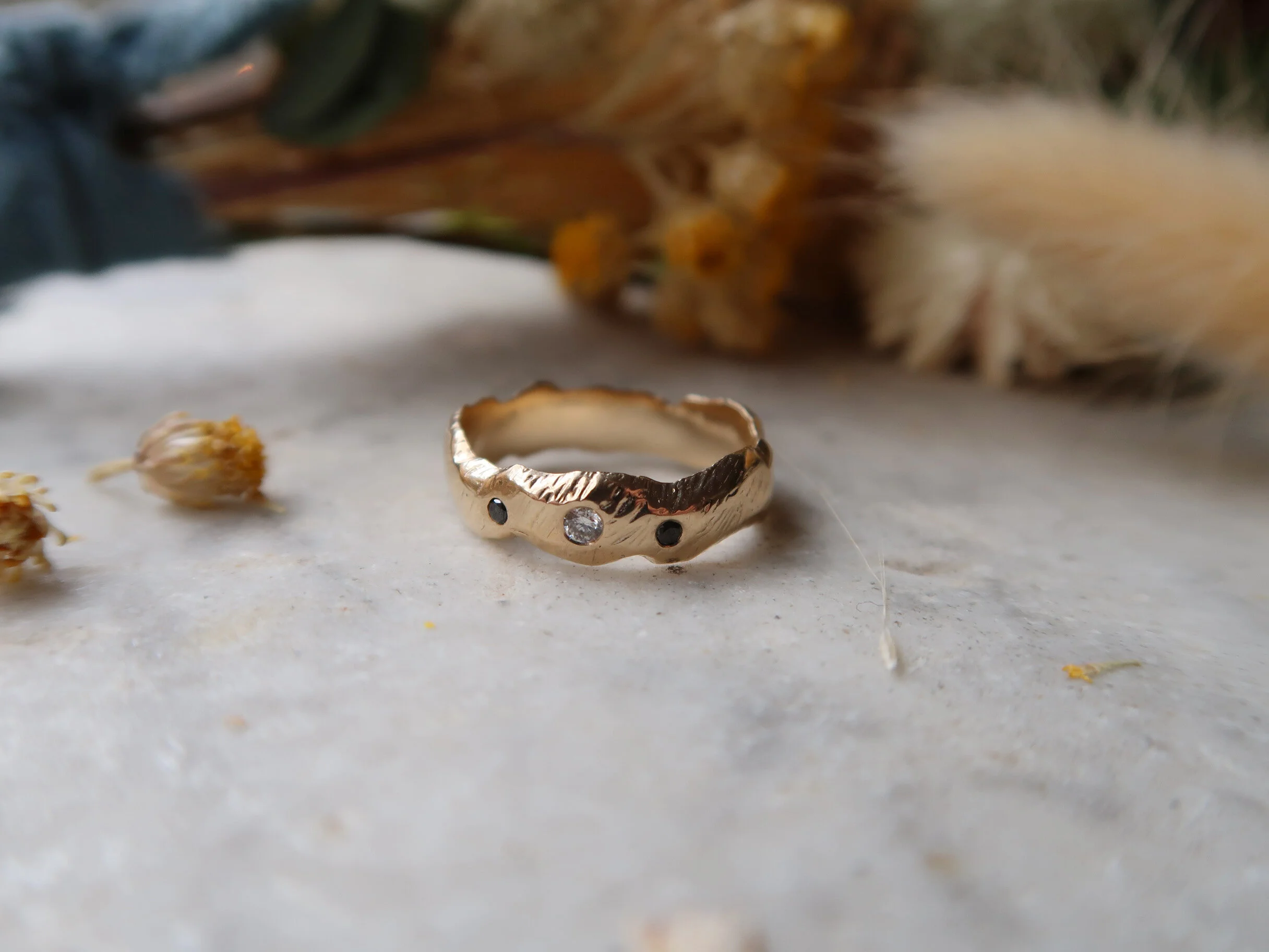 Etched Ring - 10K Yellow Gold and Diamonds - $750.00  