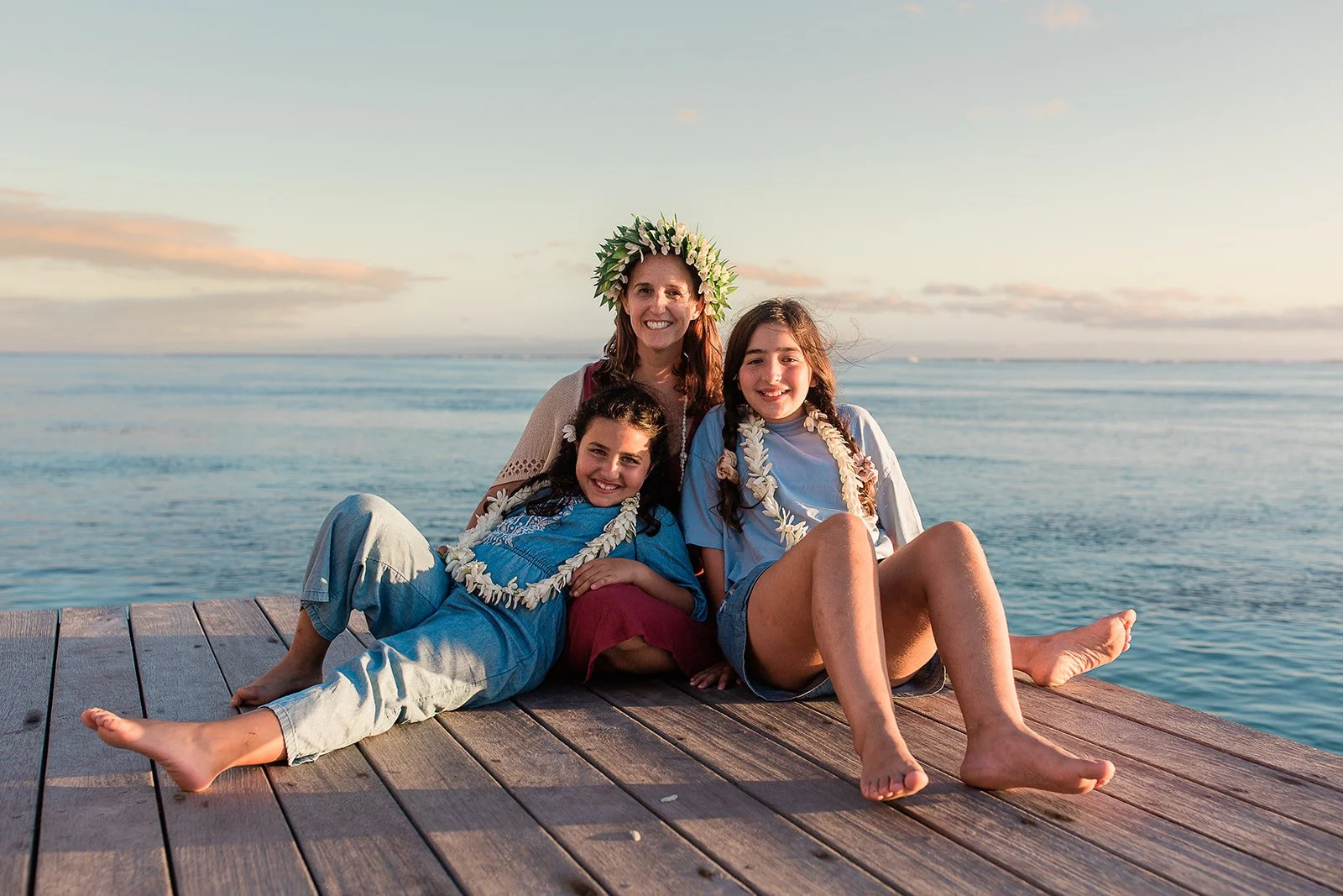Une séance devant les bungalows sur pilotis de Tahiti