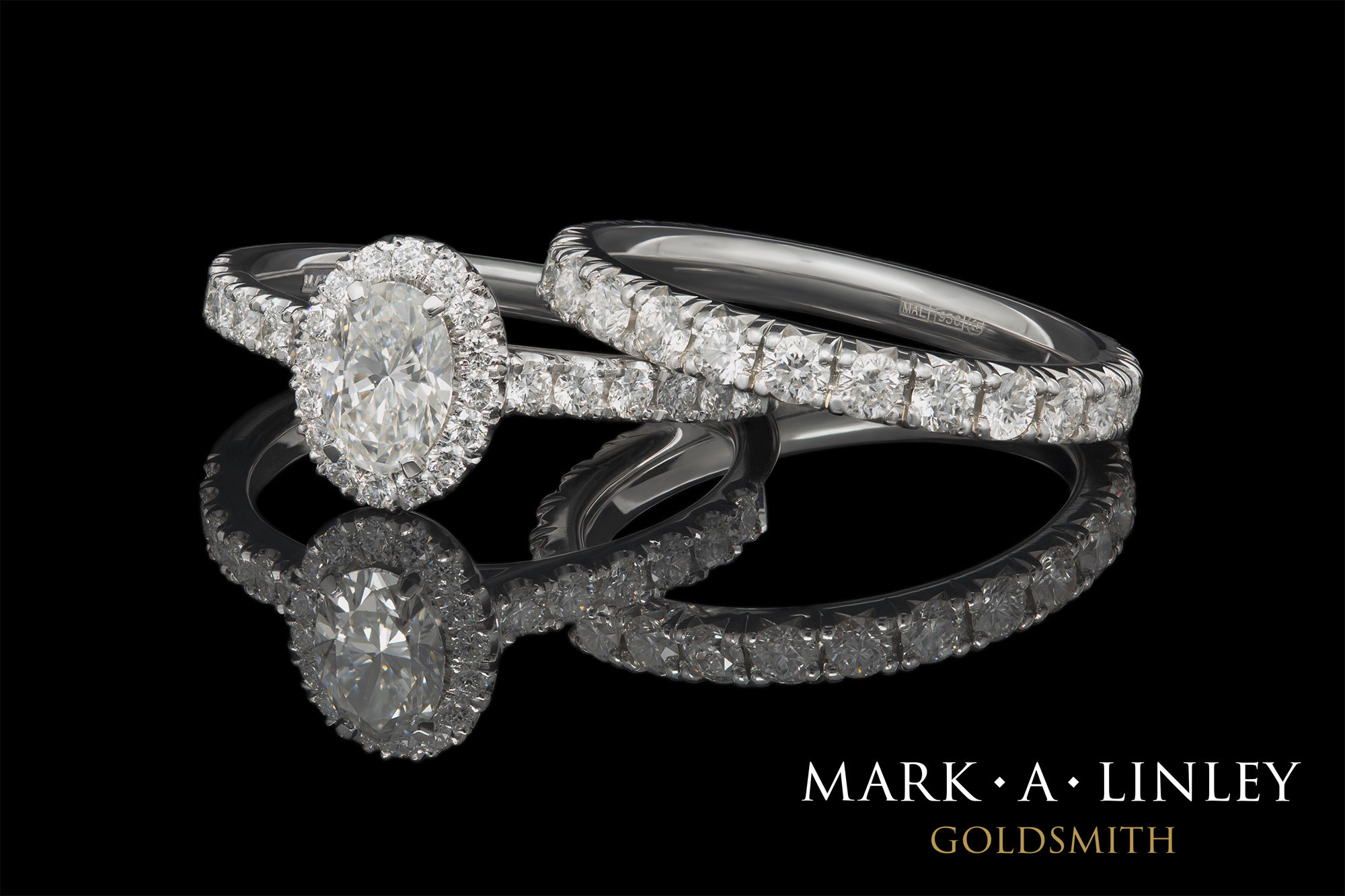 Diamond halo engagement ring &amp; eternity ring