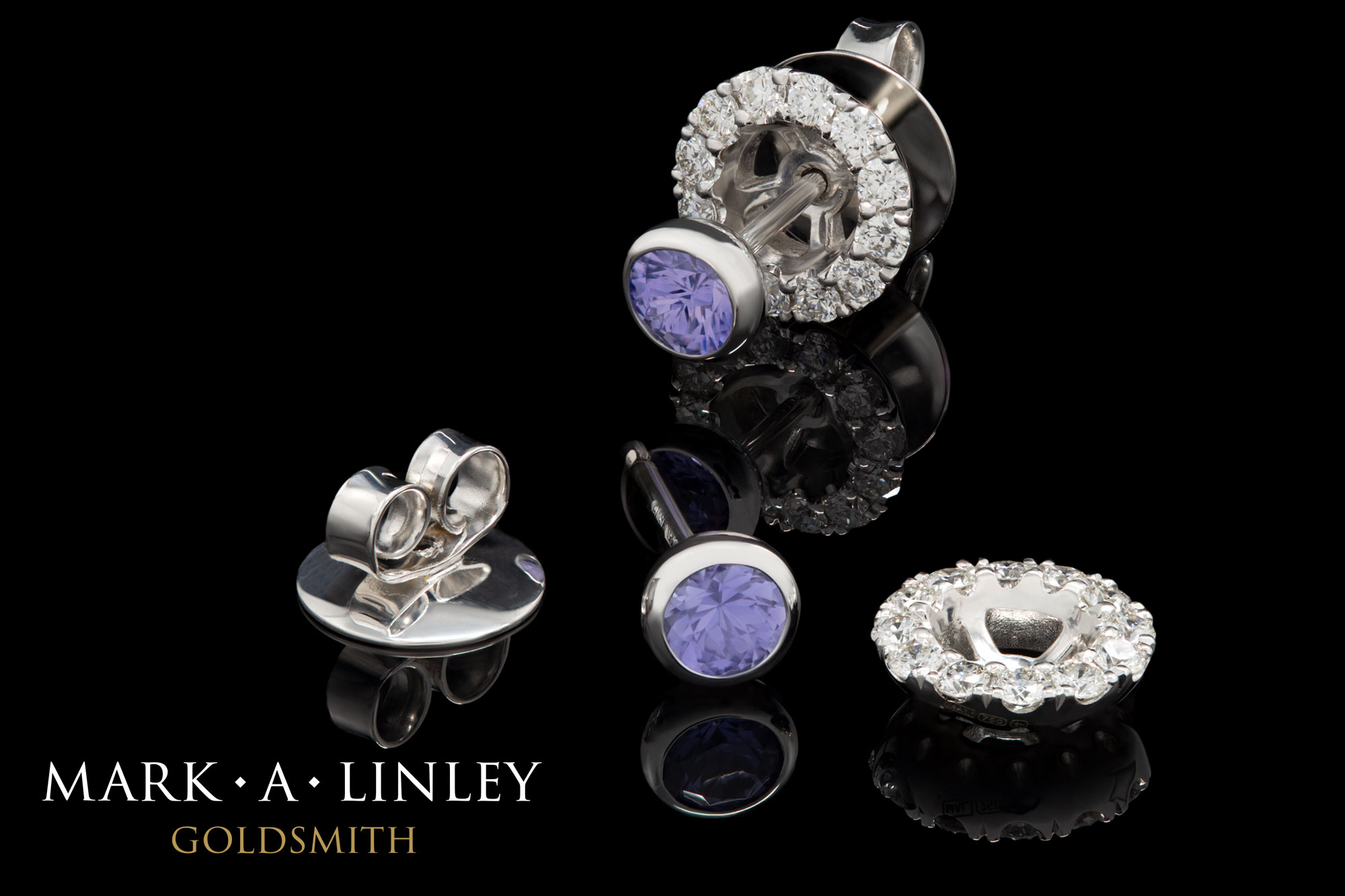18ct white purple sapphire interchangeable studs