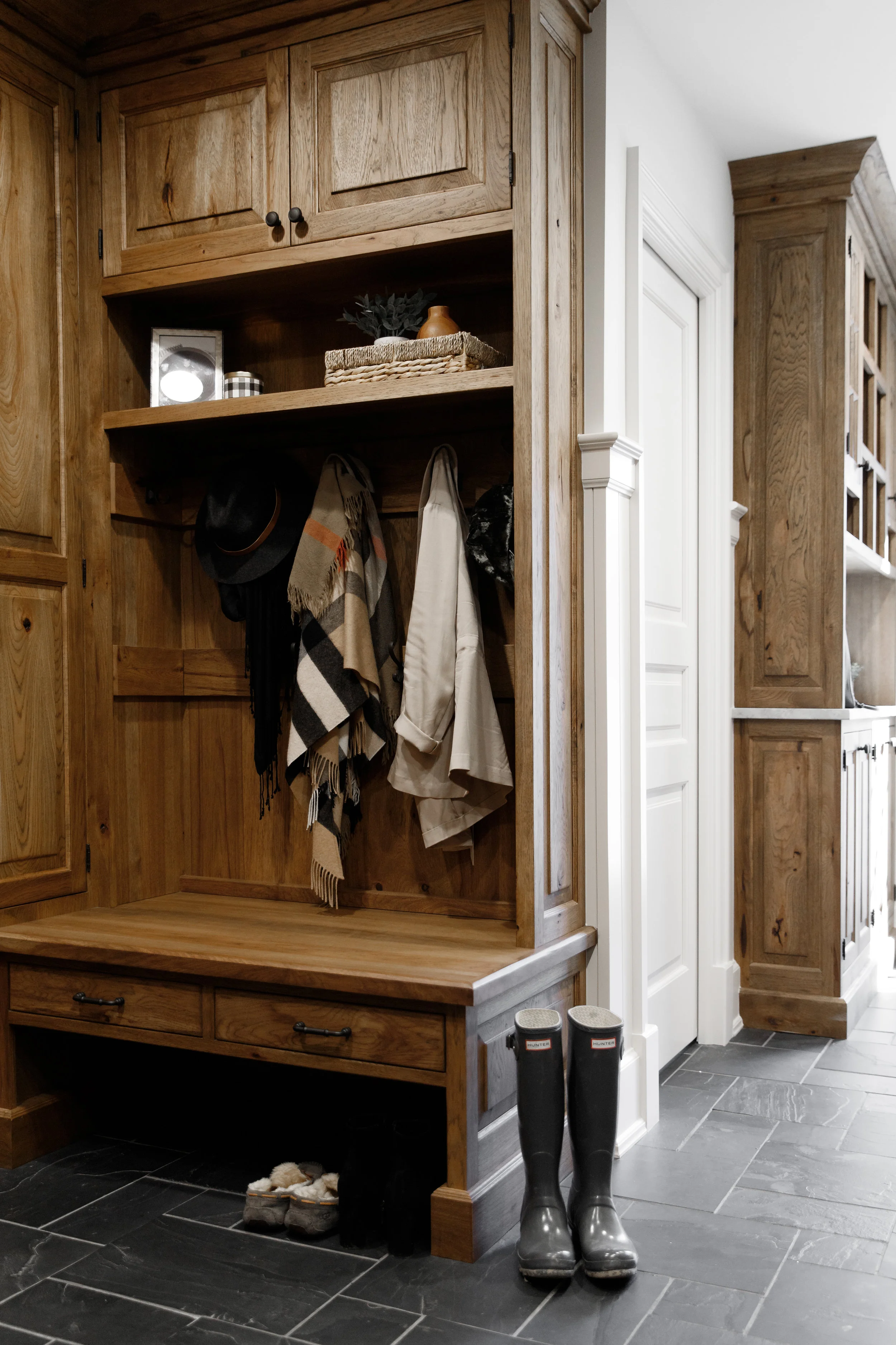 Casual mudroom with storage organization
