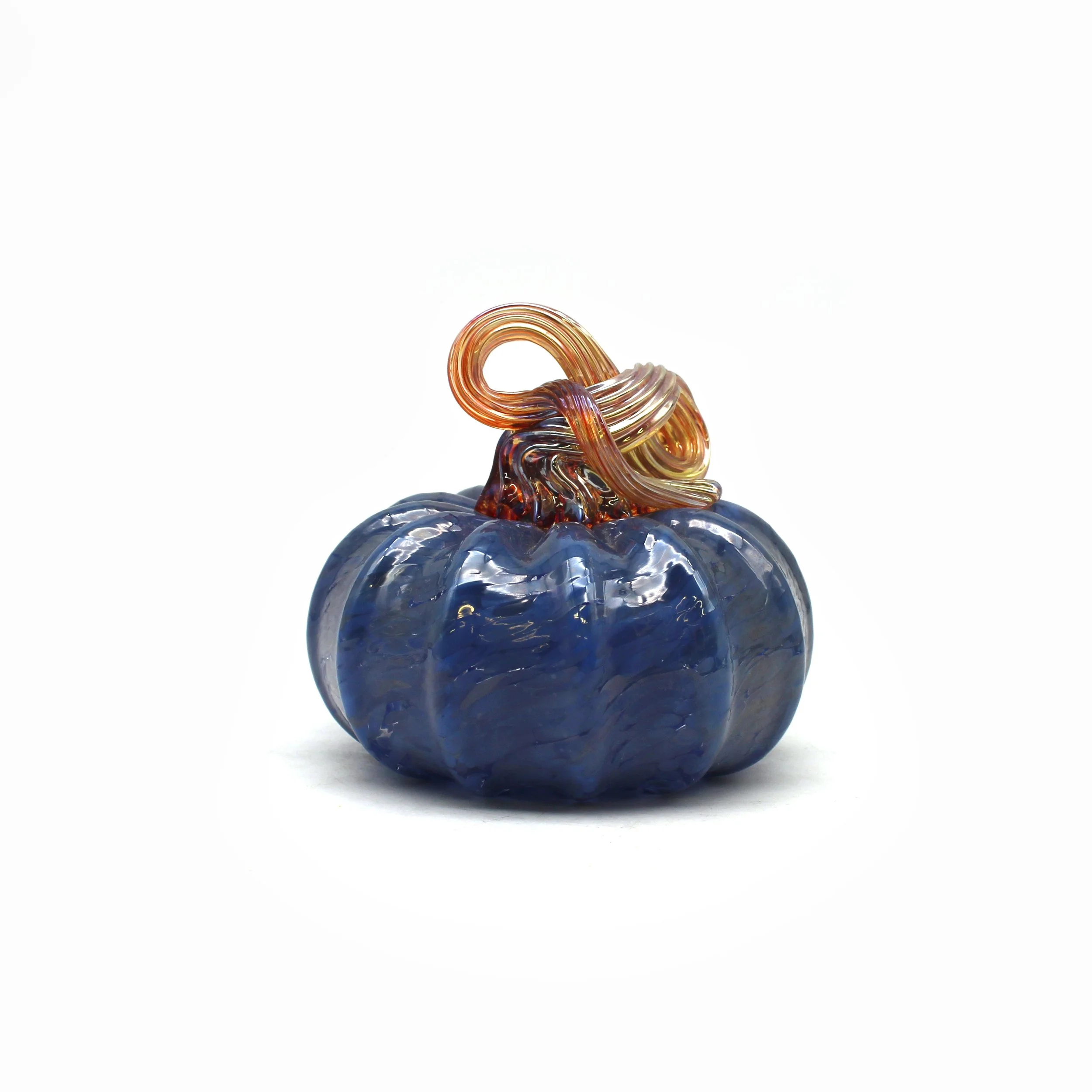 Glass Pumpkin - Blue with Iridescent Stem