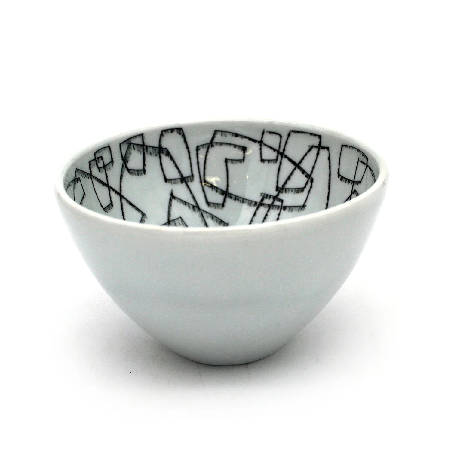 Medium Black &amp; White Bowl with Lines Inside