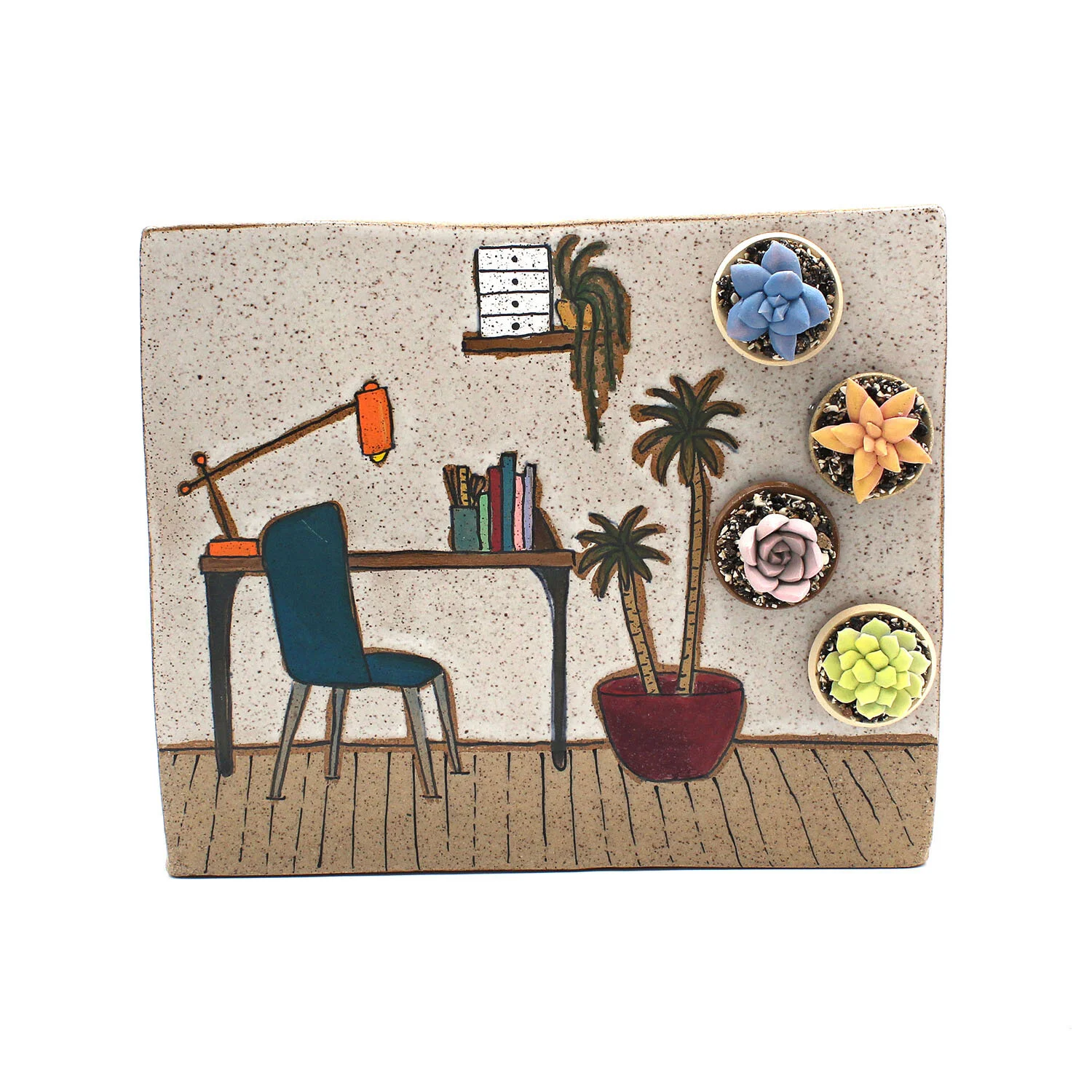Office Scene with Wall Plants