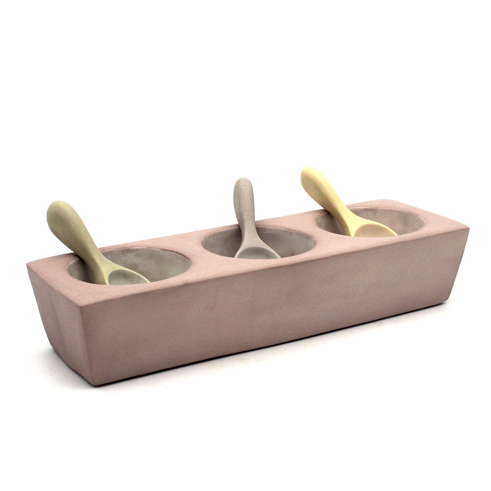 Pink Condiment Dish with Three Spoons