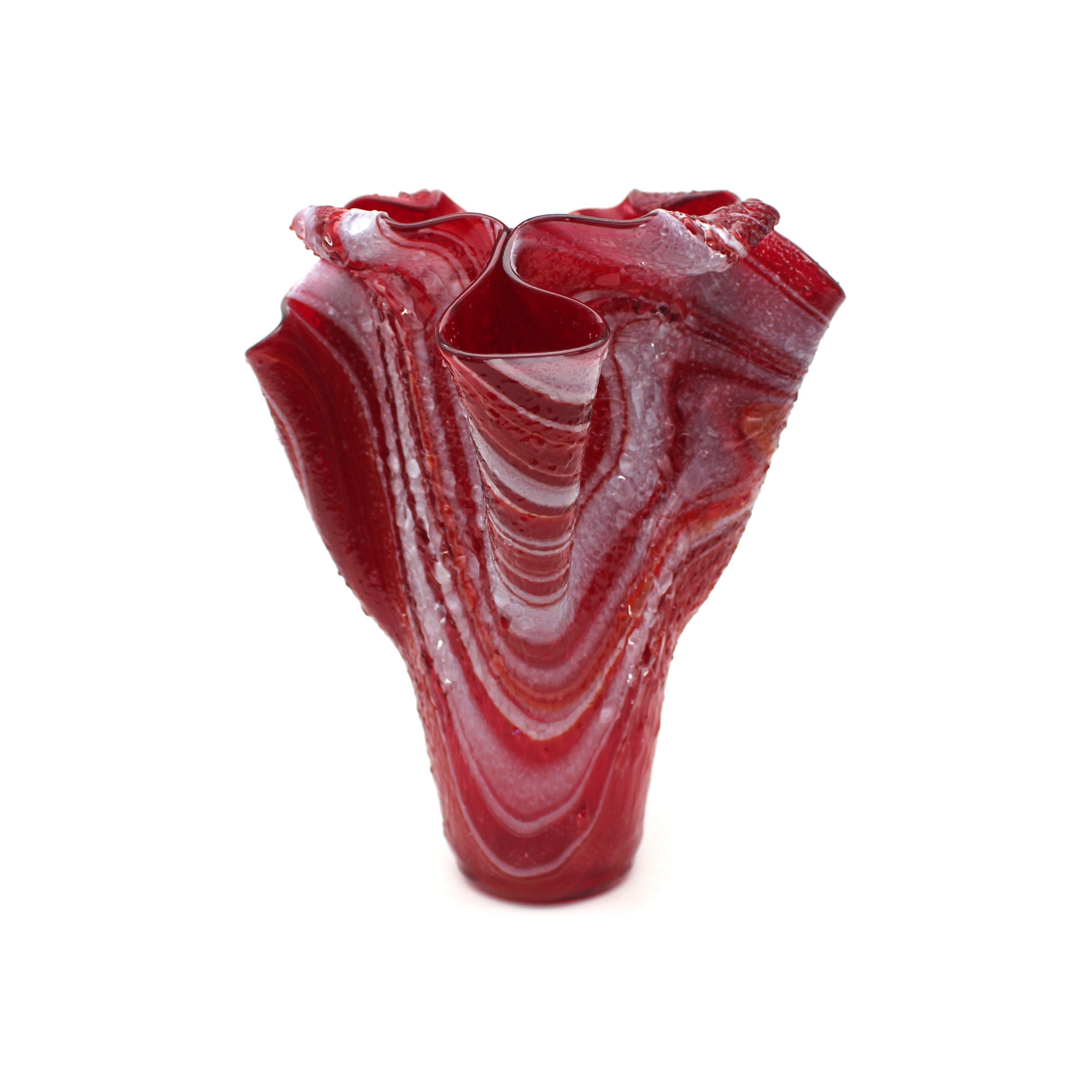  Wanda Tyner,  Strawberries &amp; Cream Bubbly Drape Vase , 2023. Glass, 9.75 x 8.5 x 8.5 in. 