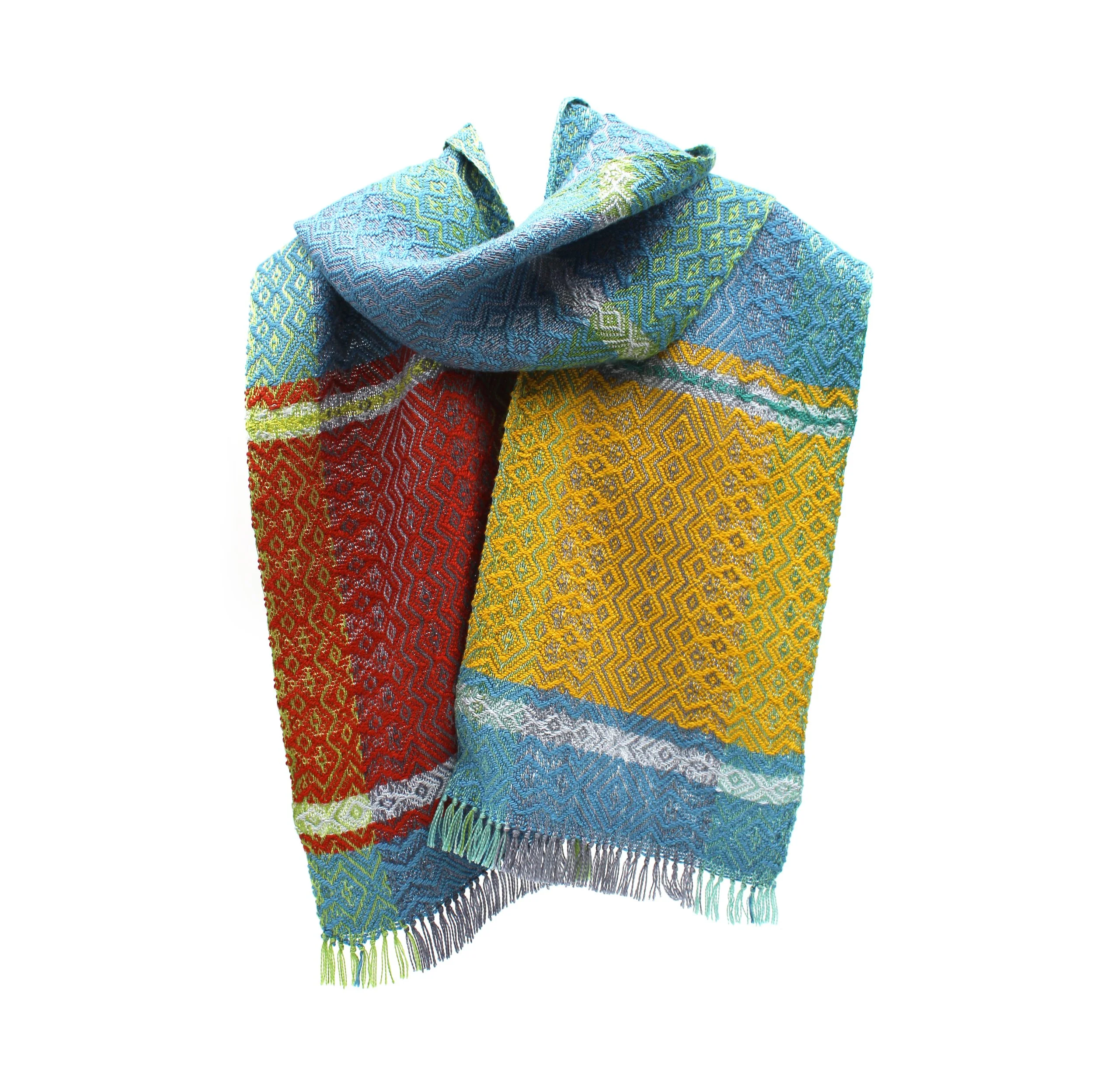 Green to Aqua, Brown to Gray Handwoven Scarf