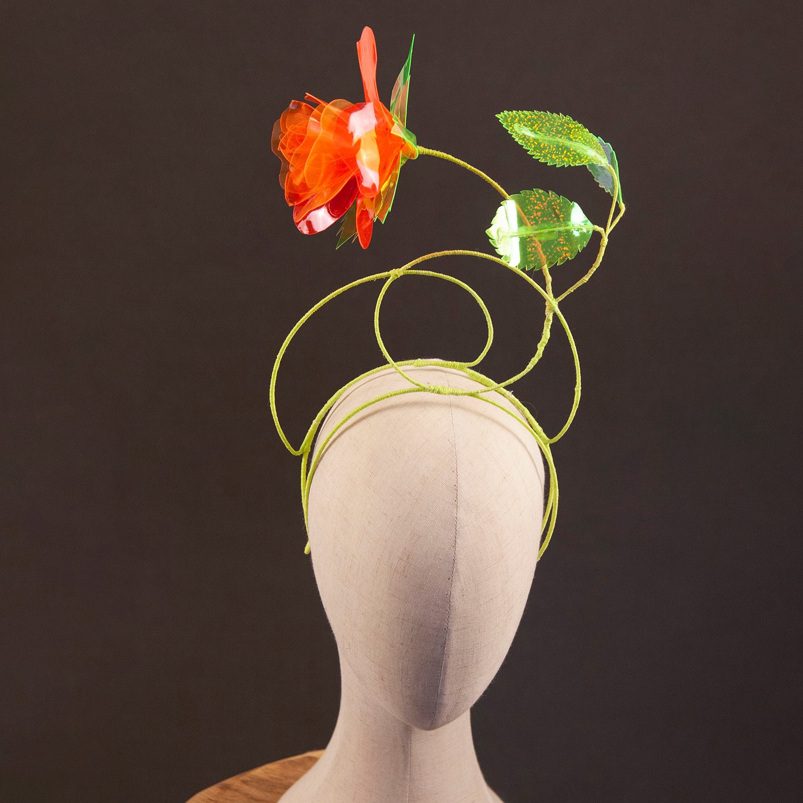 Patrycja Grzesznik, "Neon Rose", 2025. Vinyl, cotton thread, wire;  16 x 16 in.