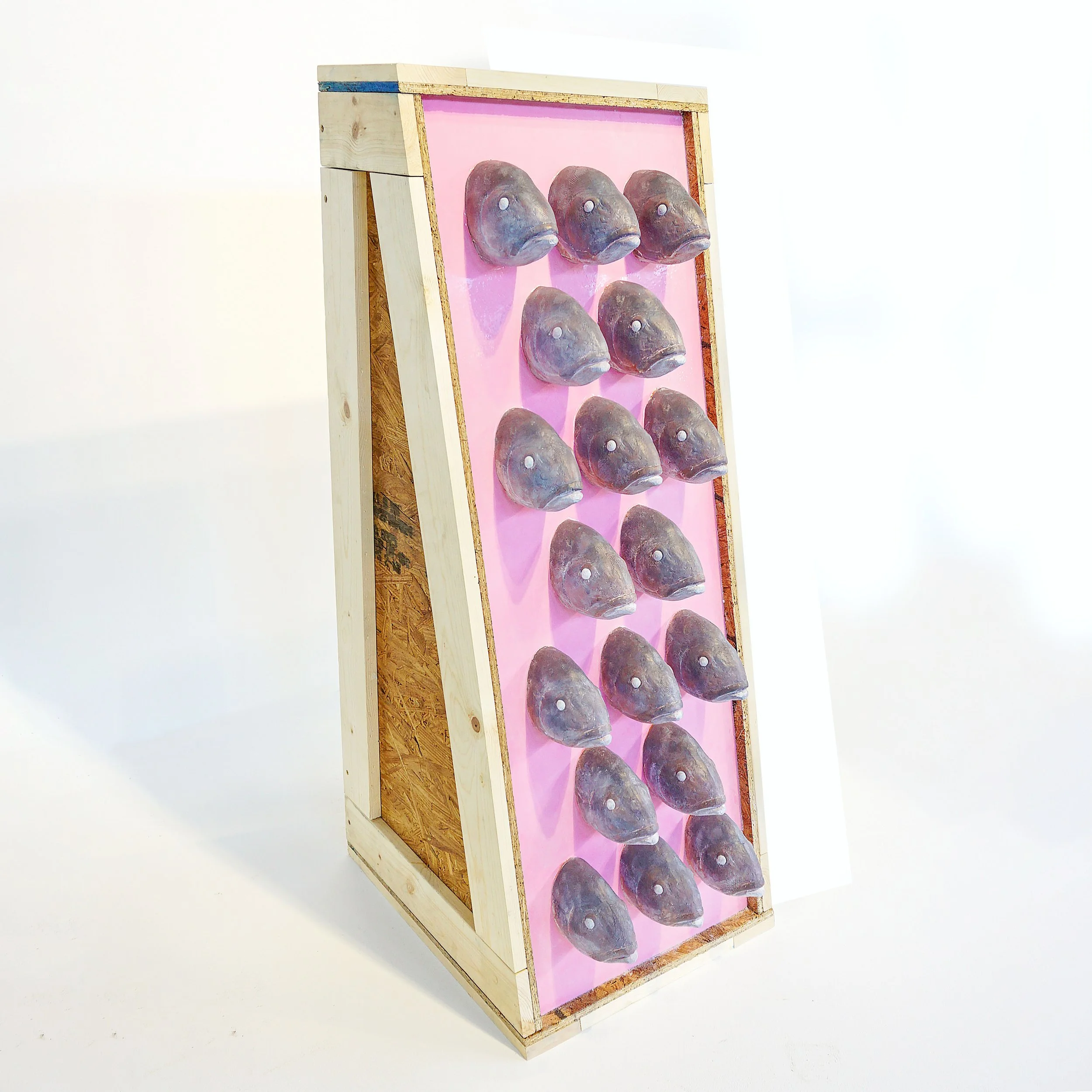 Hunter Guidoboni, "Embedded," 2026. Earthenware, Silicone, Wood, Paint, Wax; 46.5 x 18.25 x 22 in. Image by Belger Arts. 