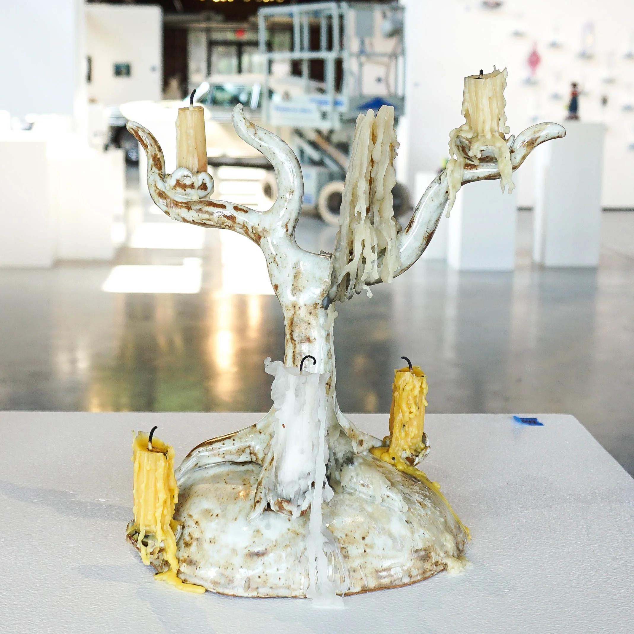 Zoey McLeod, "Splotchy White Tree with Multi Candles"